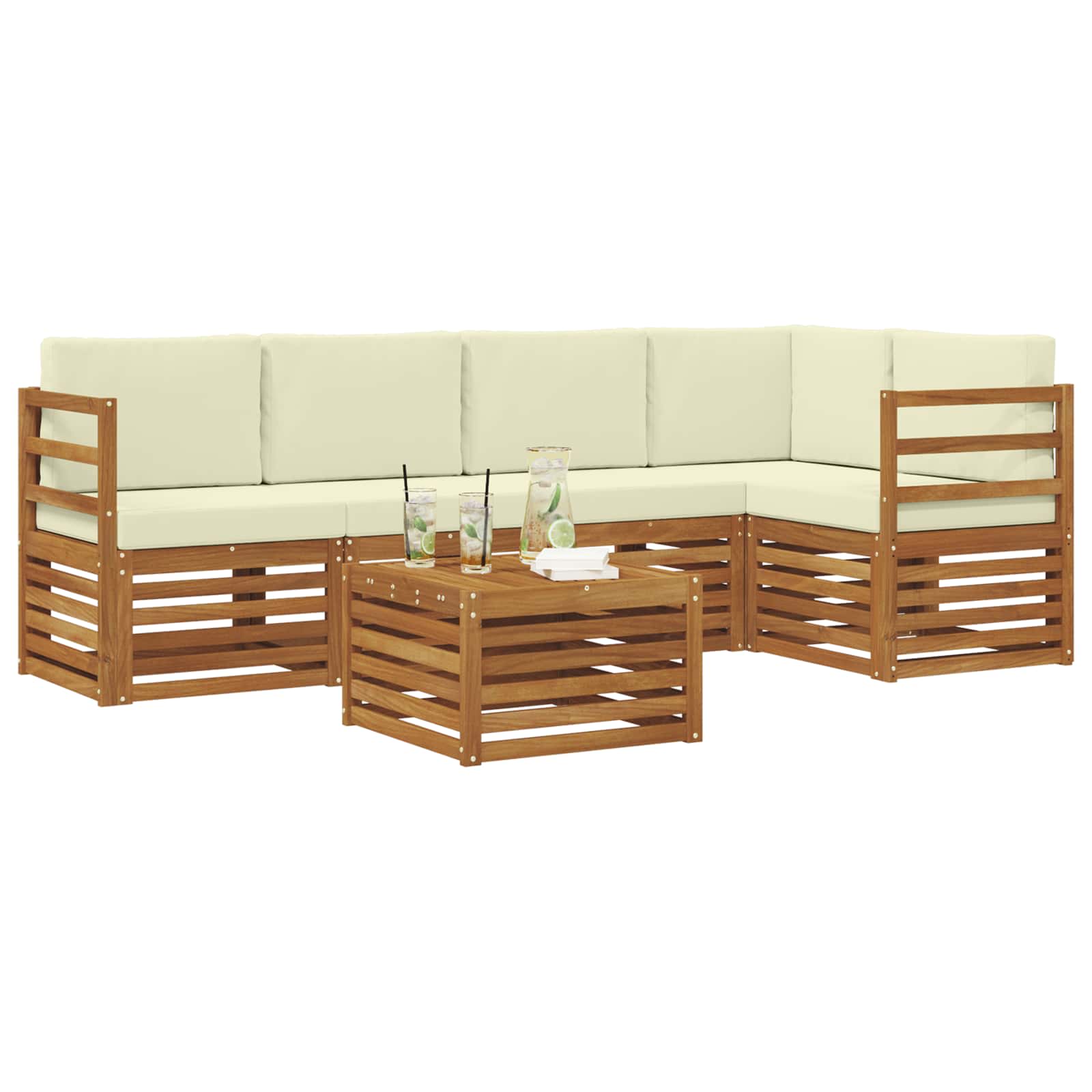 Hoekbank Set 6 pcs Natuurlijk en Crème Massief Acaciahout is nu te koop bij PeponiXL, paradijselijk wonen!