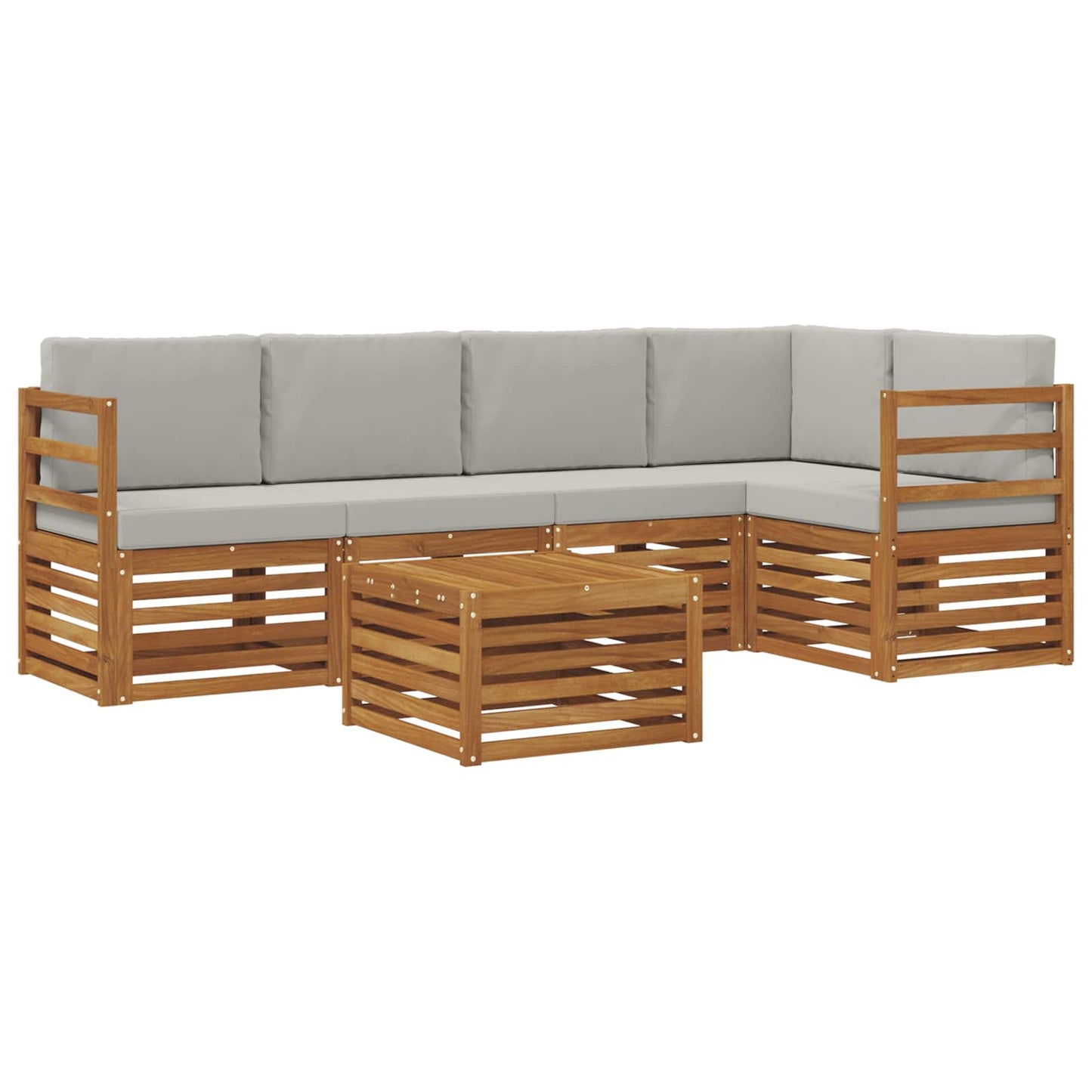 Hoekbank Set 6 pcs Natuurlijk en Lichtgrijs Massief Acaciahout is nu te koop bij PeponiXL, paradijselijk wonen!