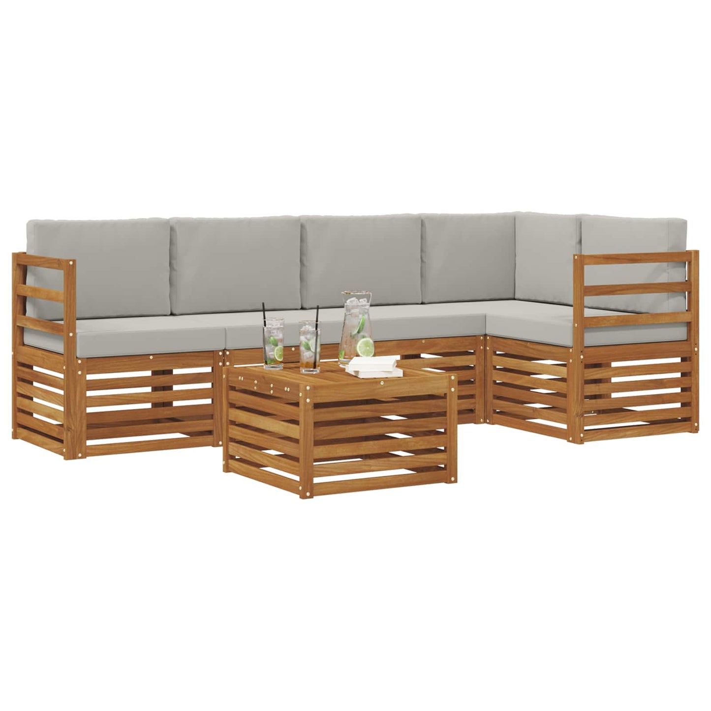 Hoekbank Set 6 pcs Natuurlijk en Lichtgrijs Massief Acaciahout is nu te koop bij PeponiXL, paradijselijk wonen!