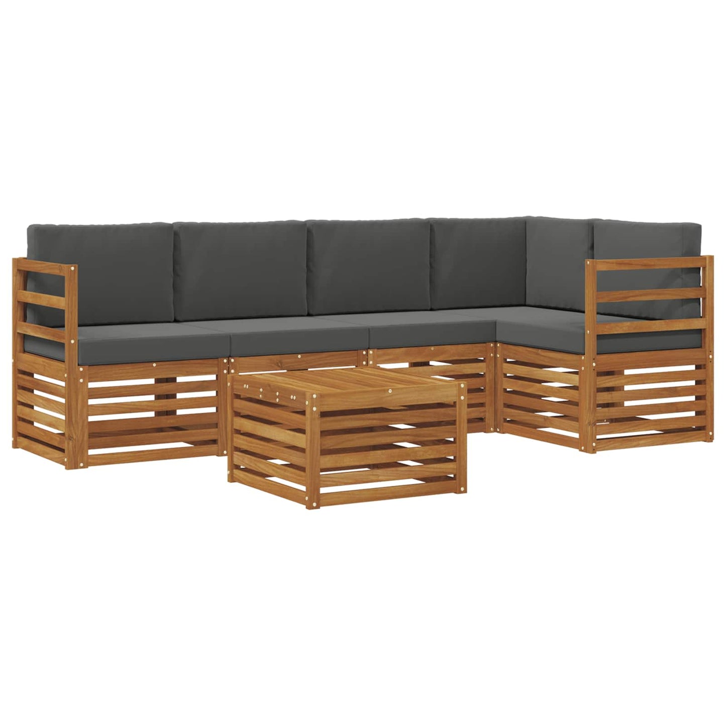 Hoekbank Set 6 pcs Natuurlijk en Antraciet Massief Acaciahout is nu te koop bij PeponiXL, paradijselijk wonen!