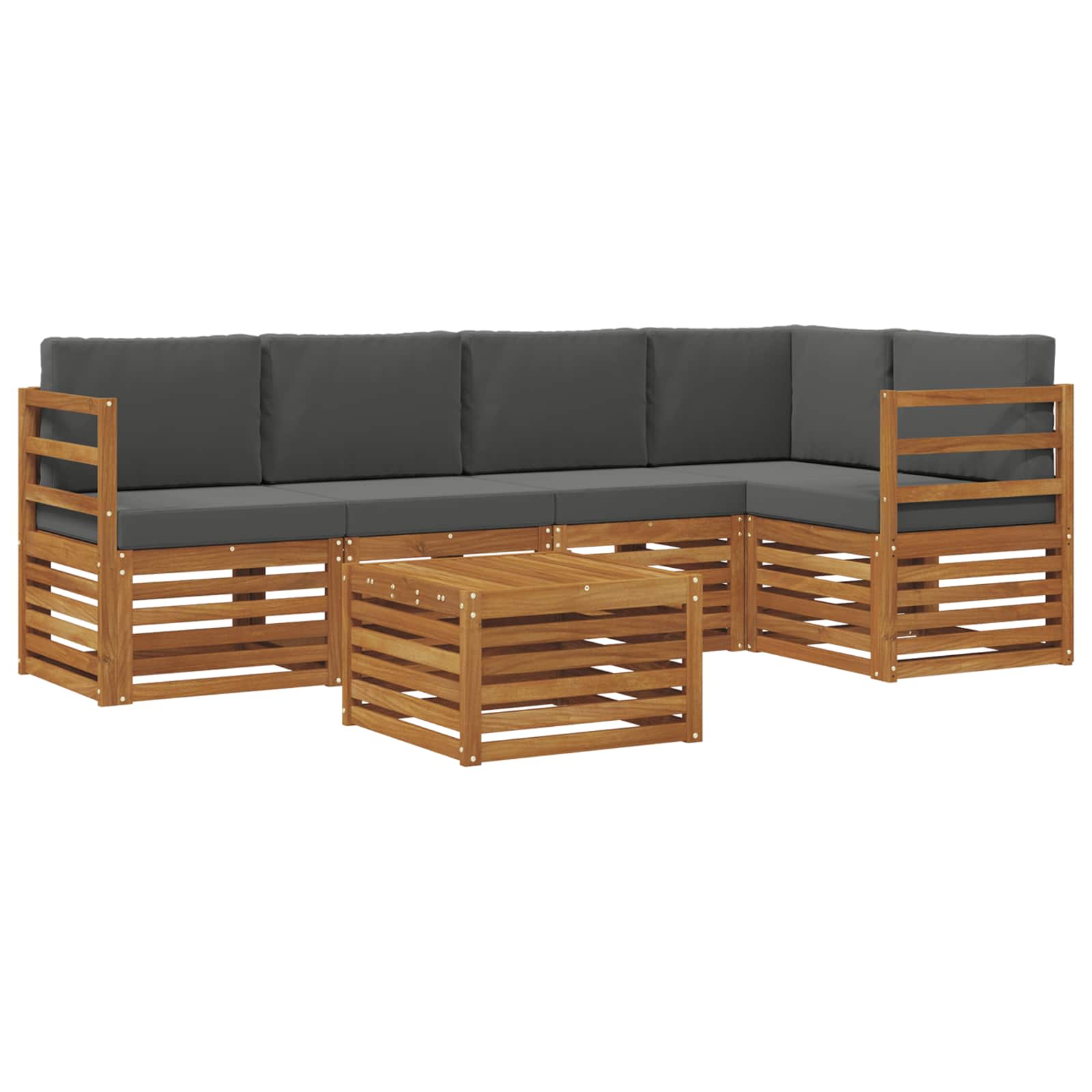 Hoekbank Set 6 pcs Natuurlijk en Antraciet Massief Acaciahout is nu te koop bij PeponiXL, paradijselijk wonen!