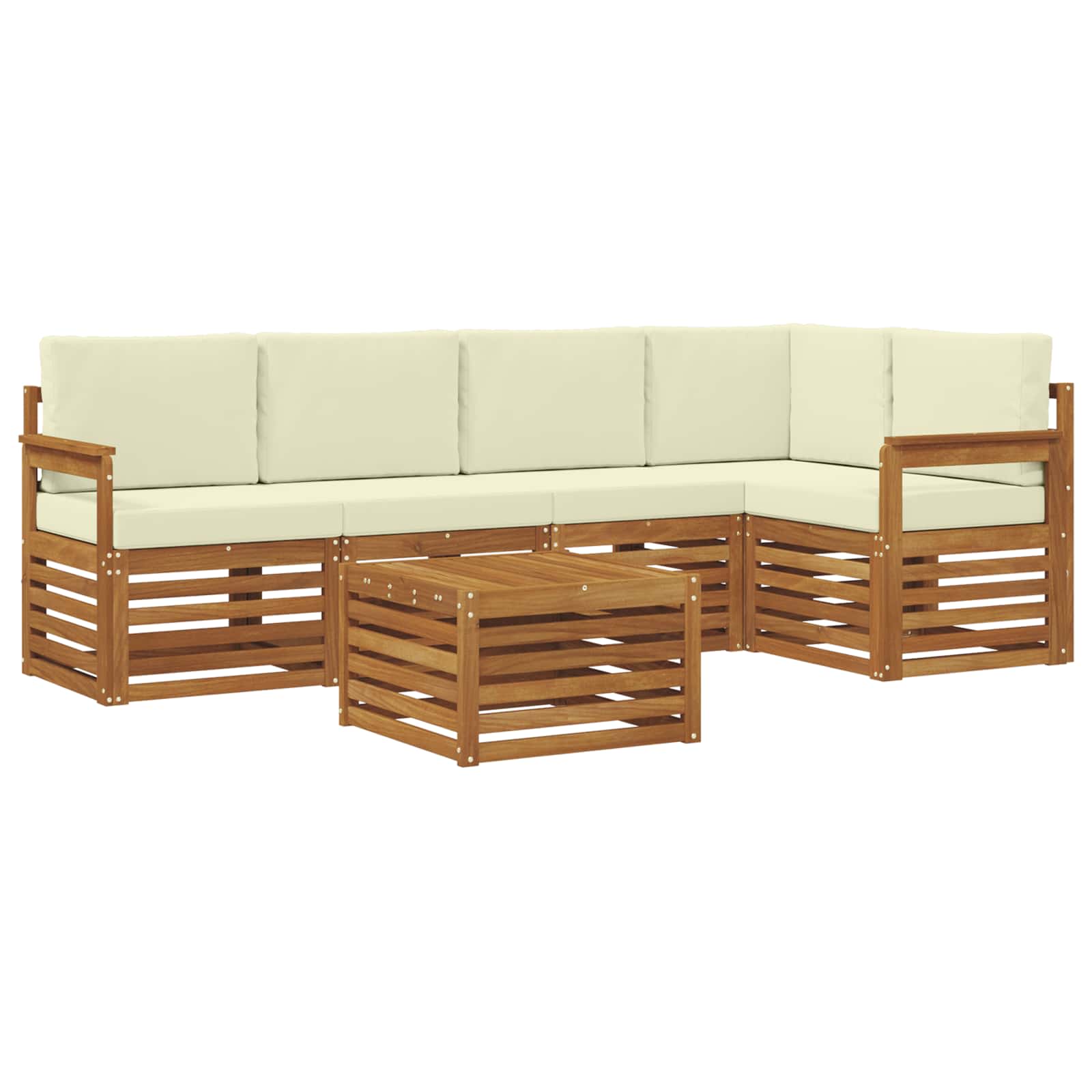 Hoekbank Set 6 pcs Natuurlijk en Crème Massief Acaciahout is nu te koop bij PeponiXL, paradijselijk wonen!