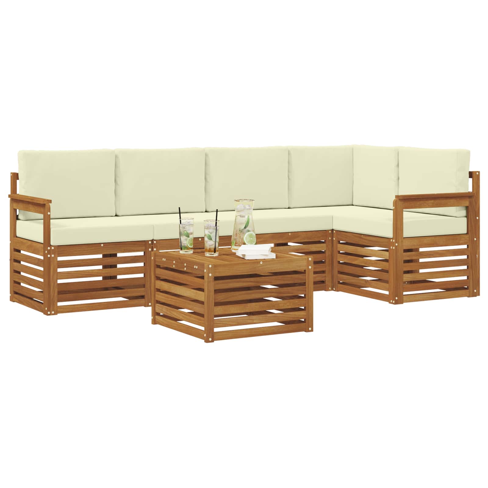 Hoekbank Set 6 pcs Natuurlijk en Crème Massief Acaciahout is nu te koop bij PeponiXL, paradijselijk wonen!