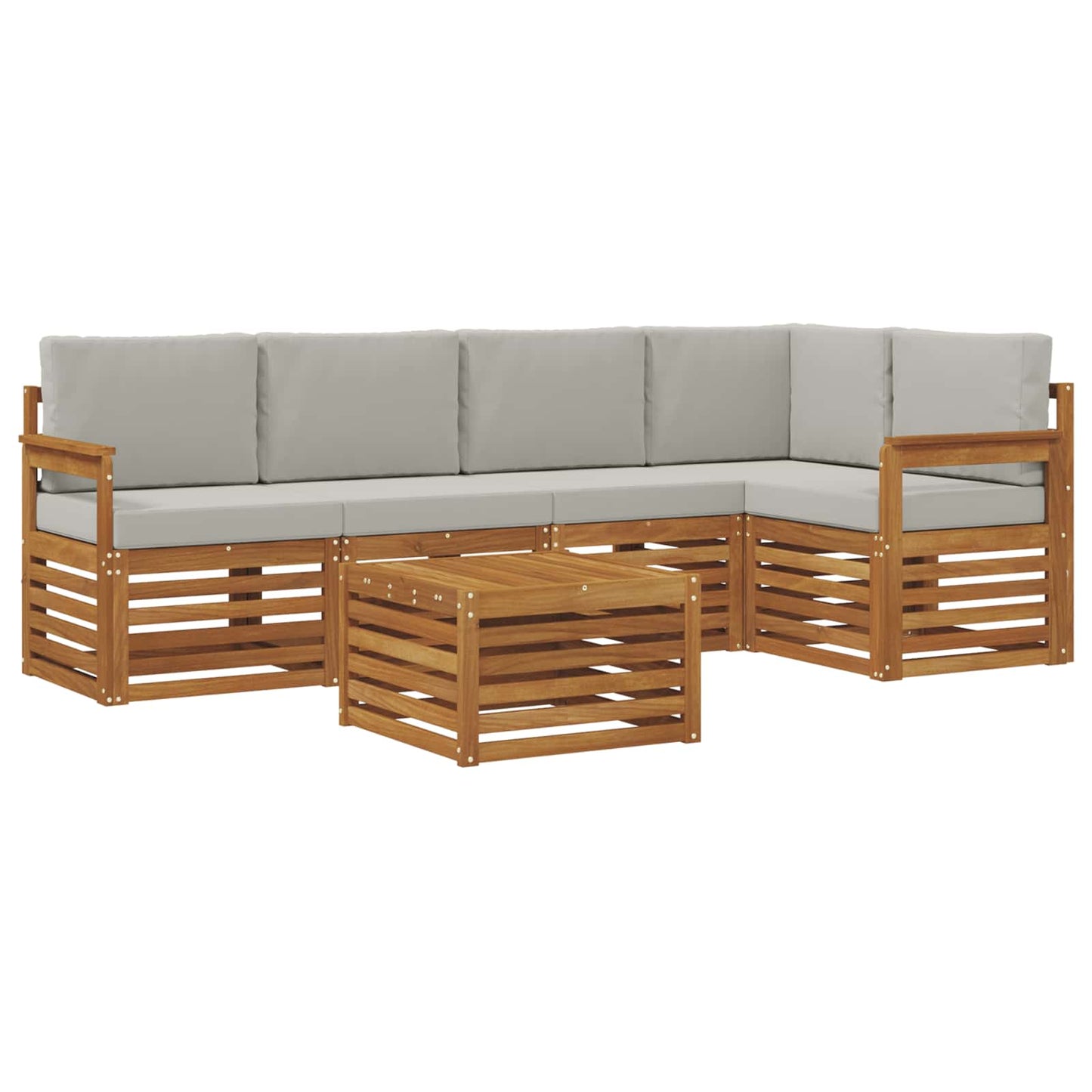 Hoekbank Set 6 pcs Natuurlijk en Lichtgrijs Massief Acaciahout is nu te koop bij PeponiXL, paradijselijk wonen!