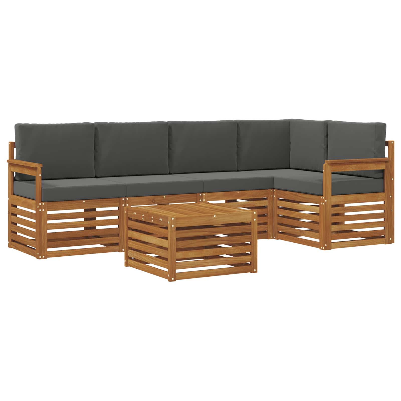 Hoekbank Set 6 pcs Natuurlijk en Antraciet Massief Acaciahout is nu te koop bij PeponiXL, paradijselijk wonen!