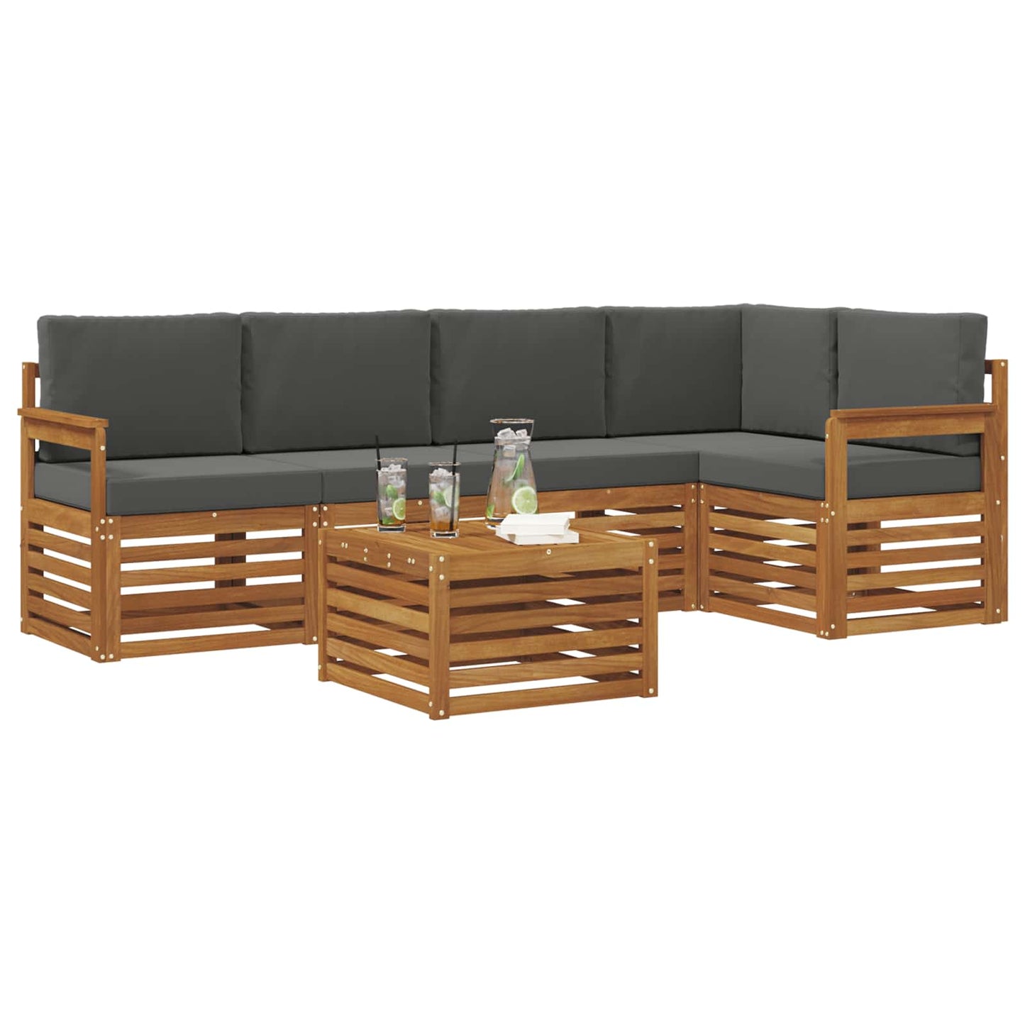 Hoekbank Set 6 pcs Natuurlijk en Antraciet Massief Acaciahout is nu te koop bij PeponiXL, paradijselijk wonen!