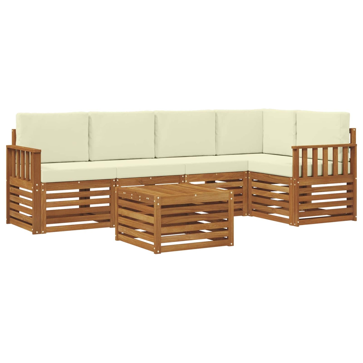 Hoekbank Set 6 pcs Natuurlijk en Crème Massief Acaciahout is nu te koop bij PeponiXL, paradijselijk wonen!