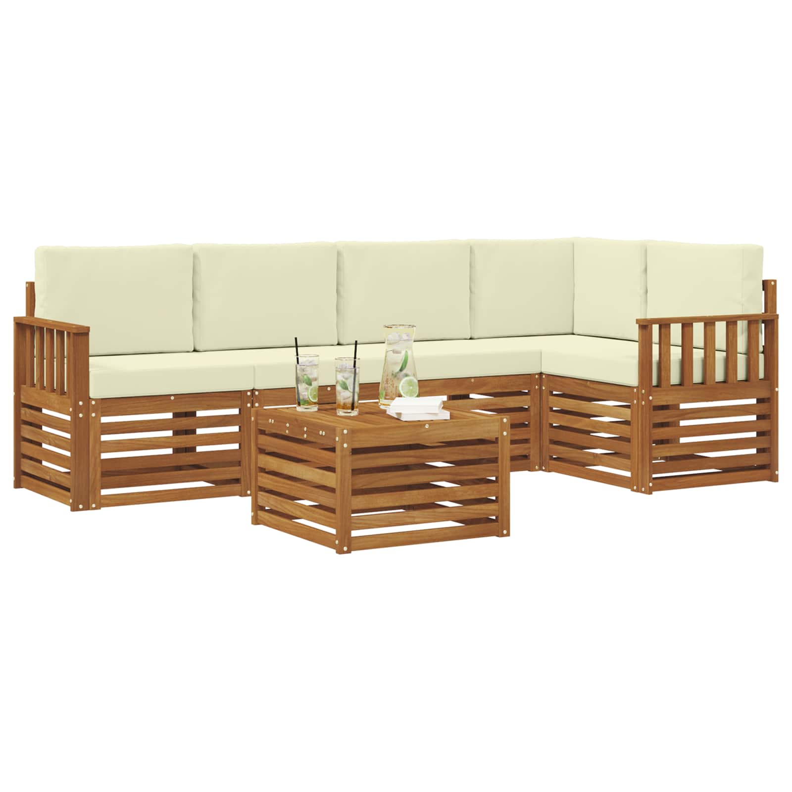 Hoekbank Set 6 pcs Natuurlijk en Crème Massief Acaciahout is nu te koop bij PeponiXL, paradijselijk wonen!