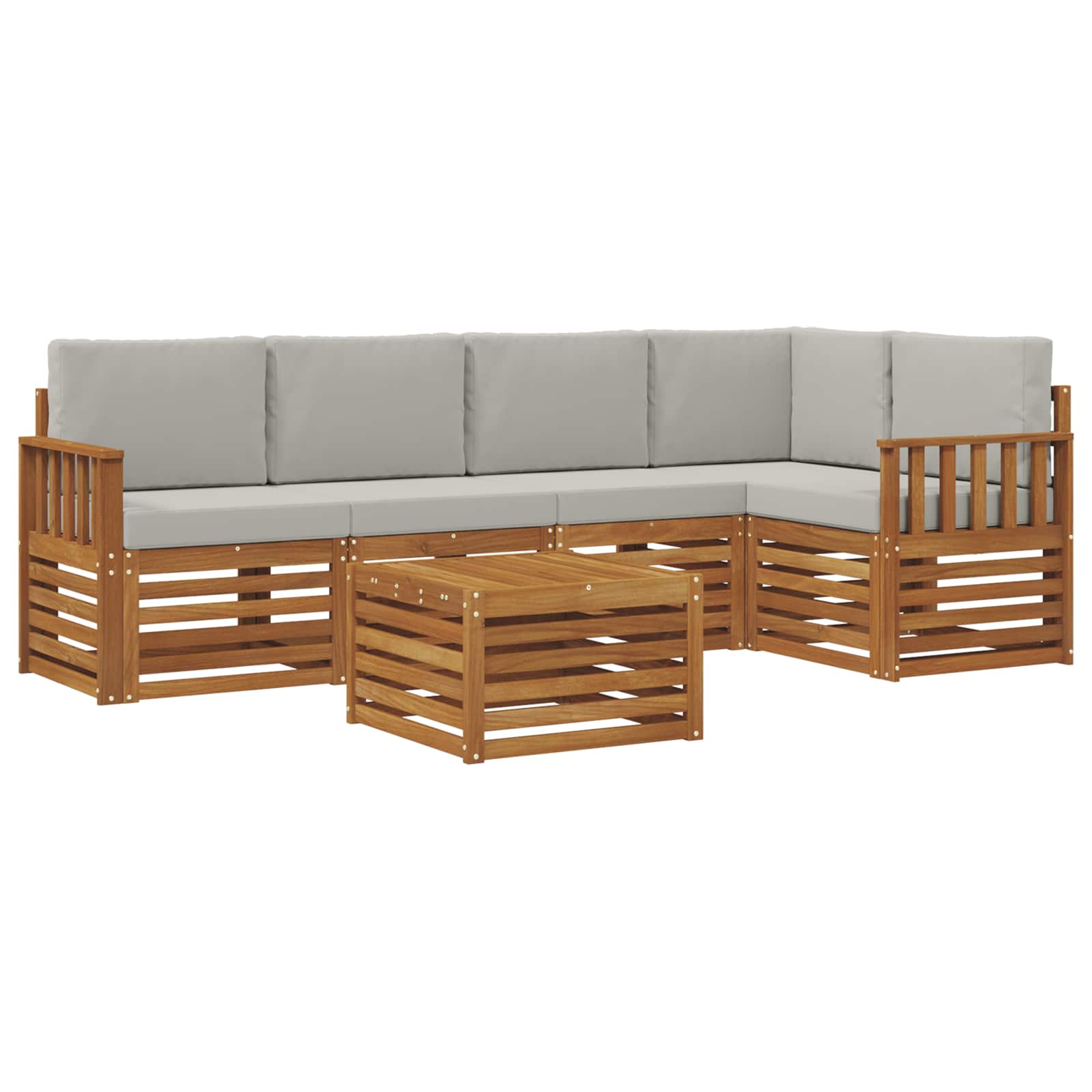 Hoekbank Set 6 pcs Natuurlijk en Lichtgrijs Massief Acaciahout is nu te koop bij PeponiXL, paradijselijk wonen!
