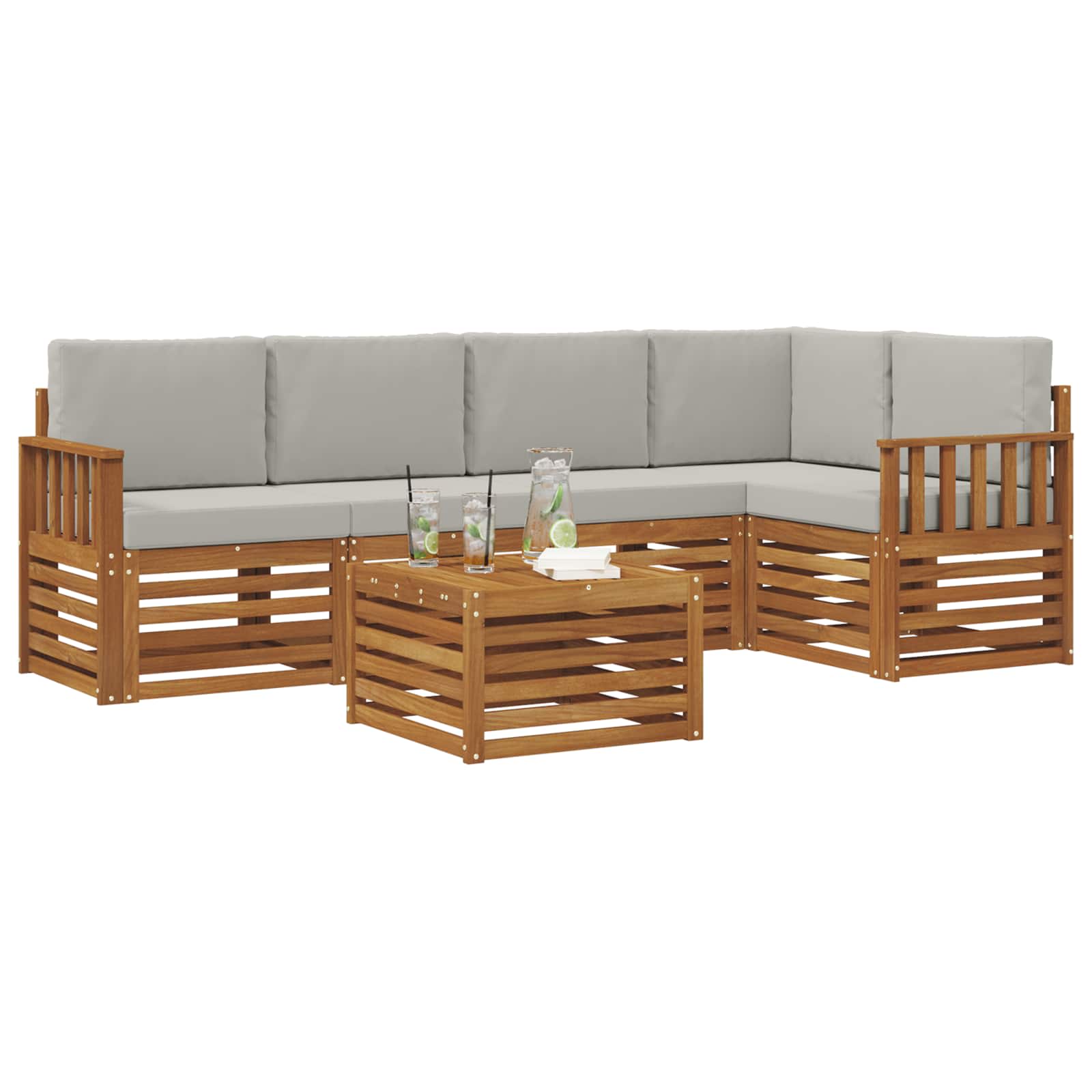 Hoekbank Set 6 pcs Natuurlijk en Lichtgrijs Massief Acaciahout is nu te koop bij PeponiXL, paradijselijk wonen!