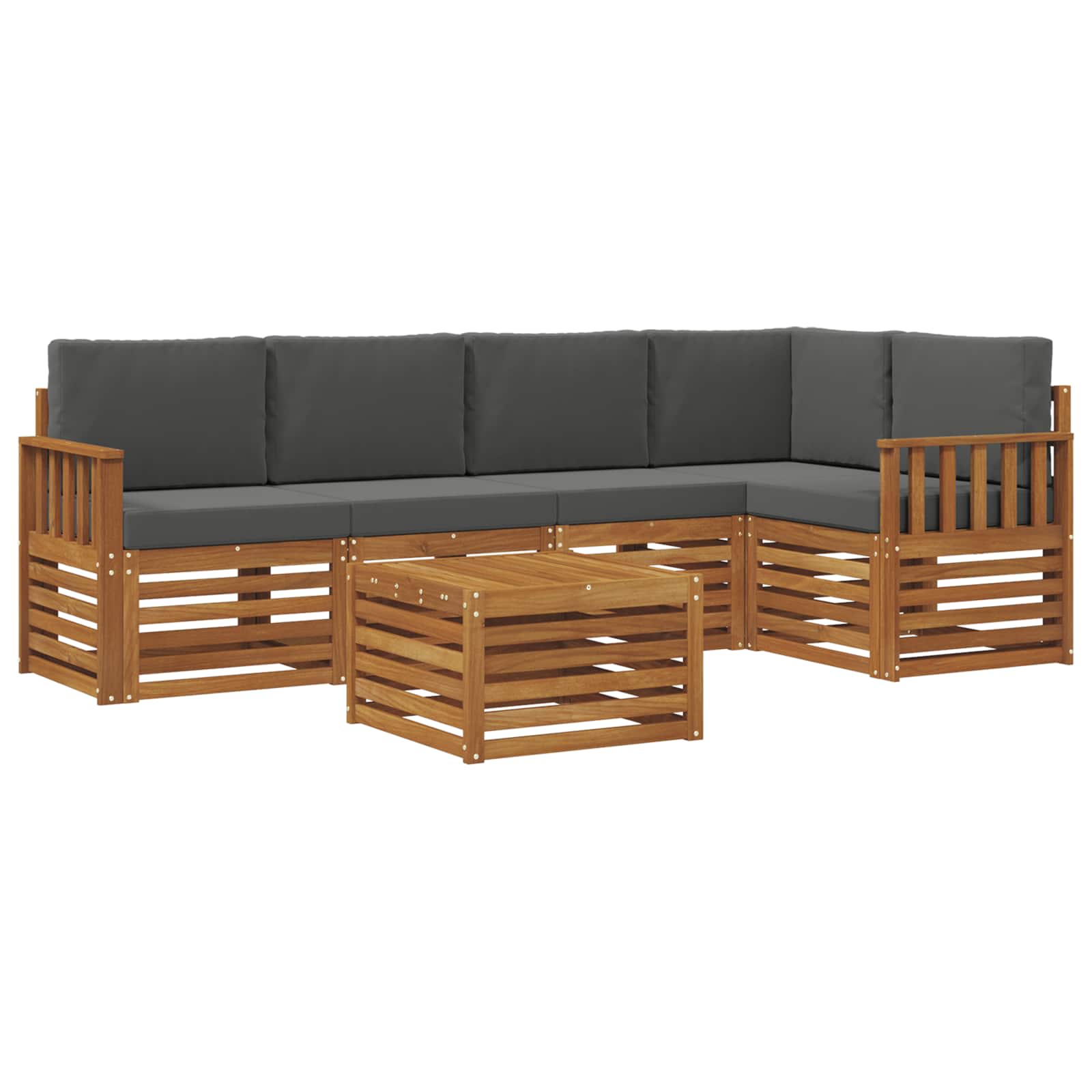Hoekbank Set 6 pcs Natuurlijk en Antraciet Massief Acaciahout is nu te koop bij PeponiXL, paradijselijk wonen!