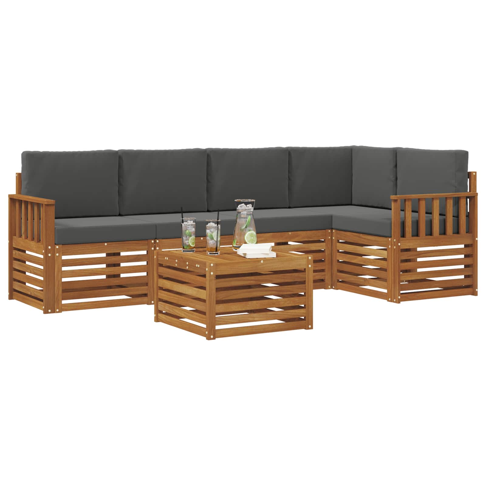 Hoekbank Set 6 pcs Natuurlijk en Antraciet Massief Acaciahout is nu te koop bij PeponiXL, paradijselijk wonen!