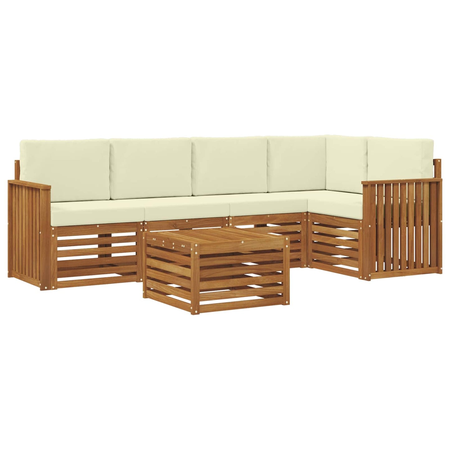 Hoekbank Set 6 pcs Natuurlijk en Crème Massief Acaciahout is nu te koop bij PeponiXL, paradijselijk wonen!