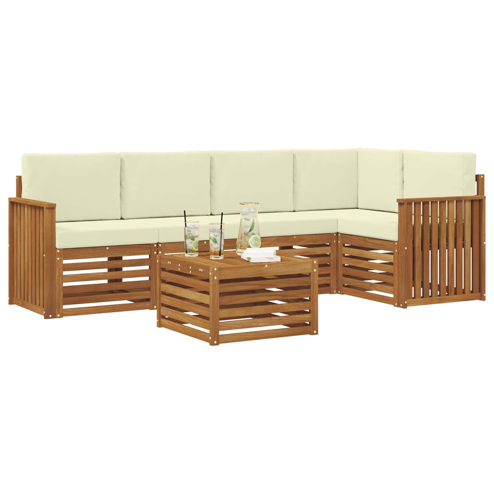 Hoekbank Set 6 pcs Natuurlijk en Crème Massief Acaciahout is nu te koop bij PeponiXL, paradijselijk wonen!