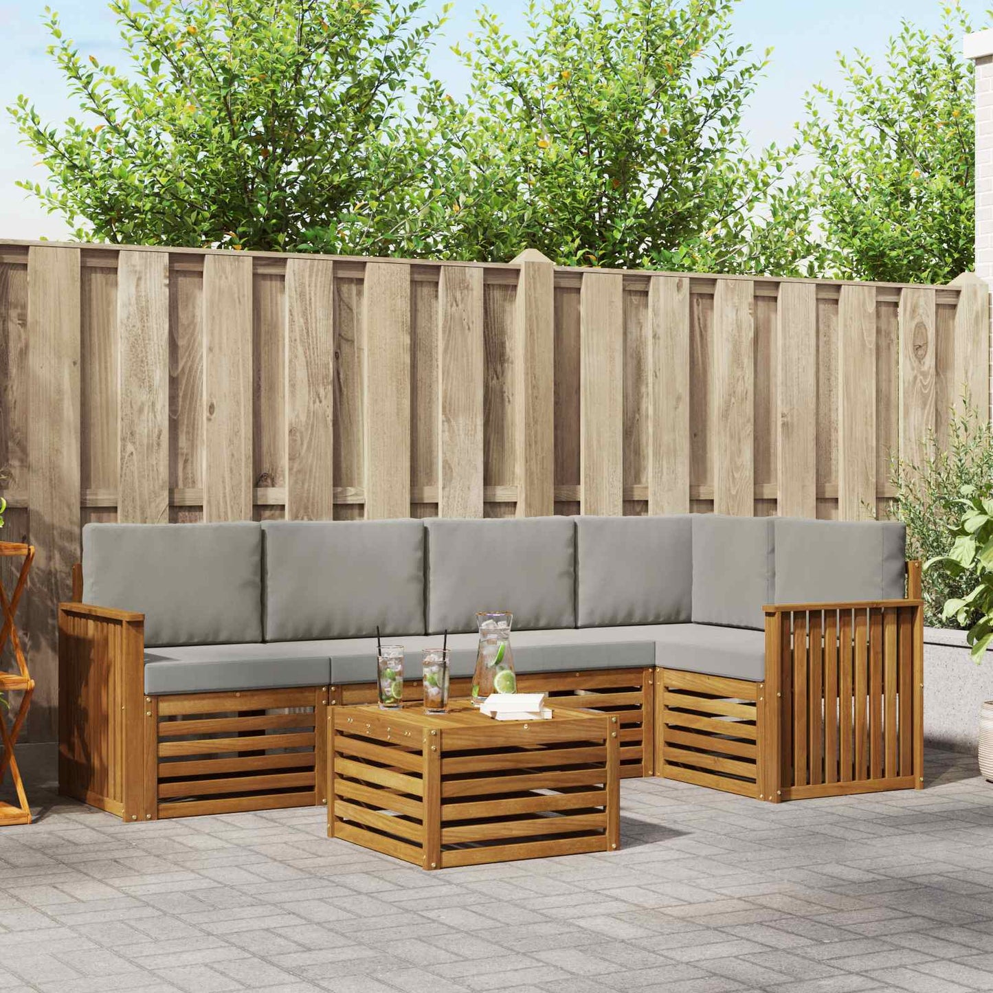 Hoekbank Set 6 pcs Natuurlijk en Lichtgrijs Massief Acaciahout is nu te koop bij PeponiXL, paradijselijk wonen!