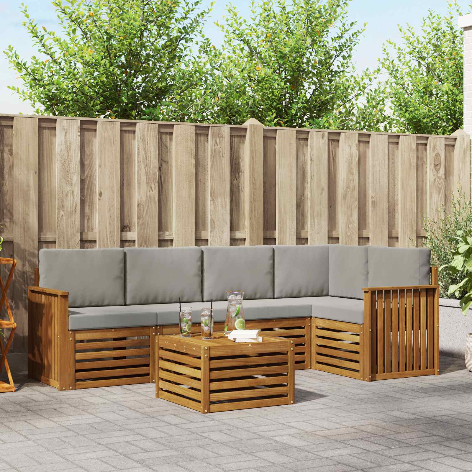 Hoekbank Set 6 pcs Natuurlijk en Lichtgrijs Massief Acaciahout is nu te koop bij PeponiXL, paradijselijk wonen!