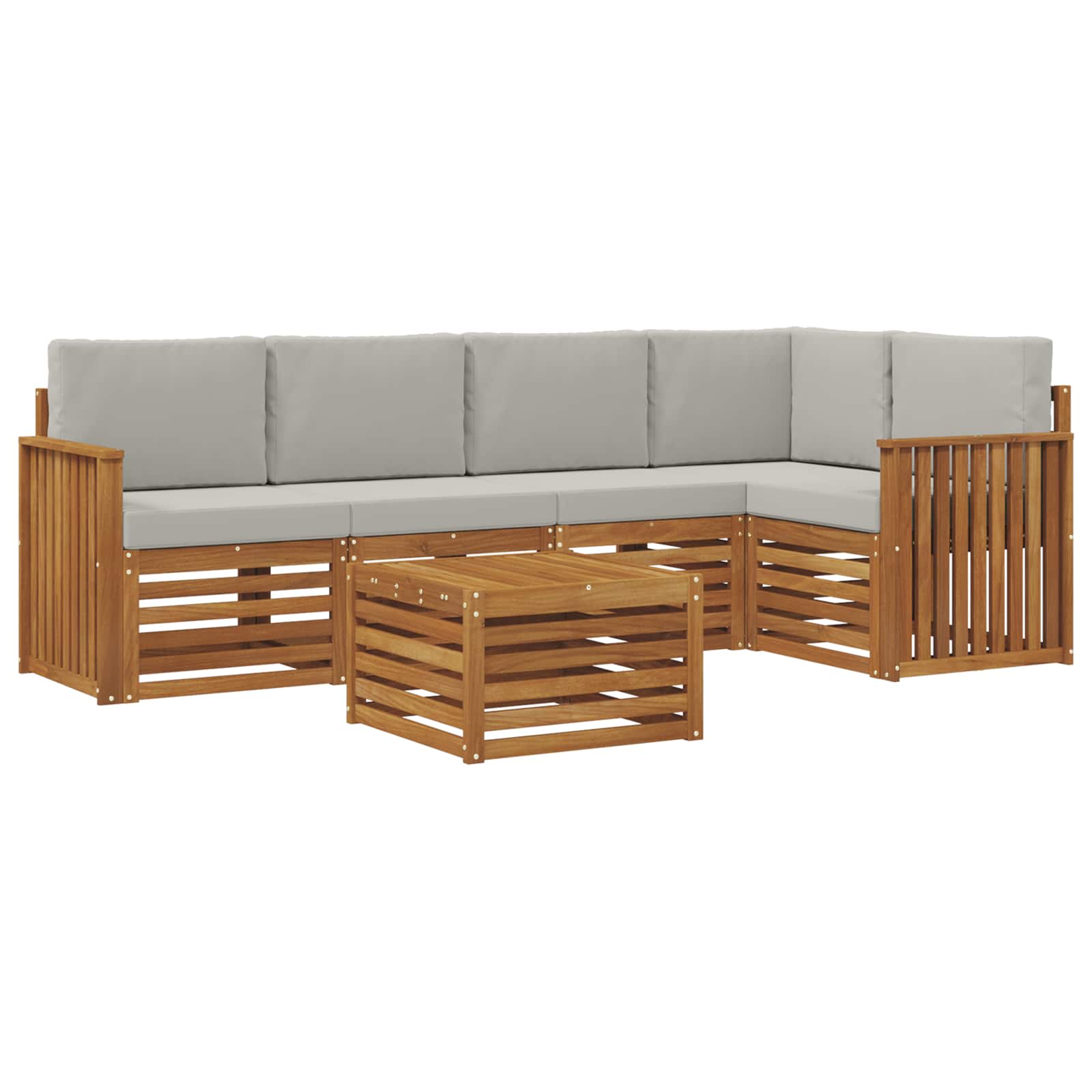 Hoekbank Set 6 pcs Natuurlijk en Lichtgrijs Massief Acaciahout is nu te koop bij PeponiXL, paradijselijk wonen!