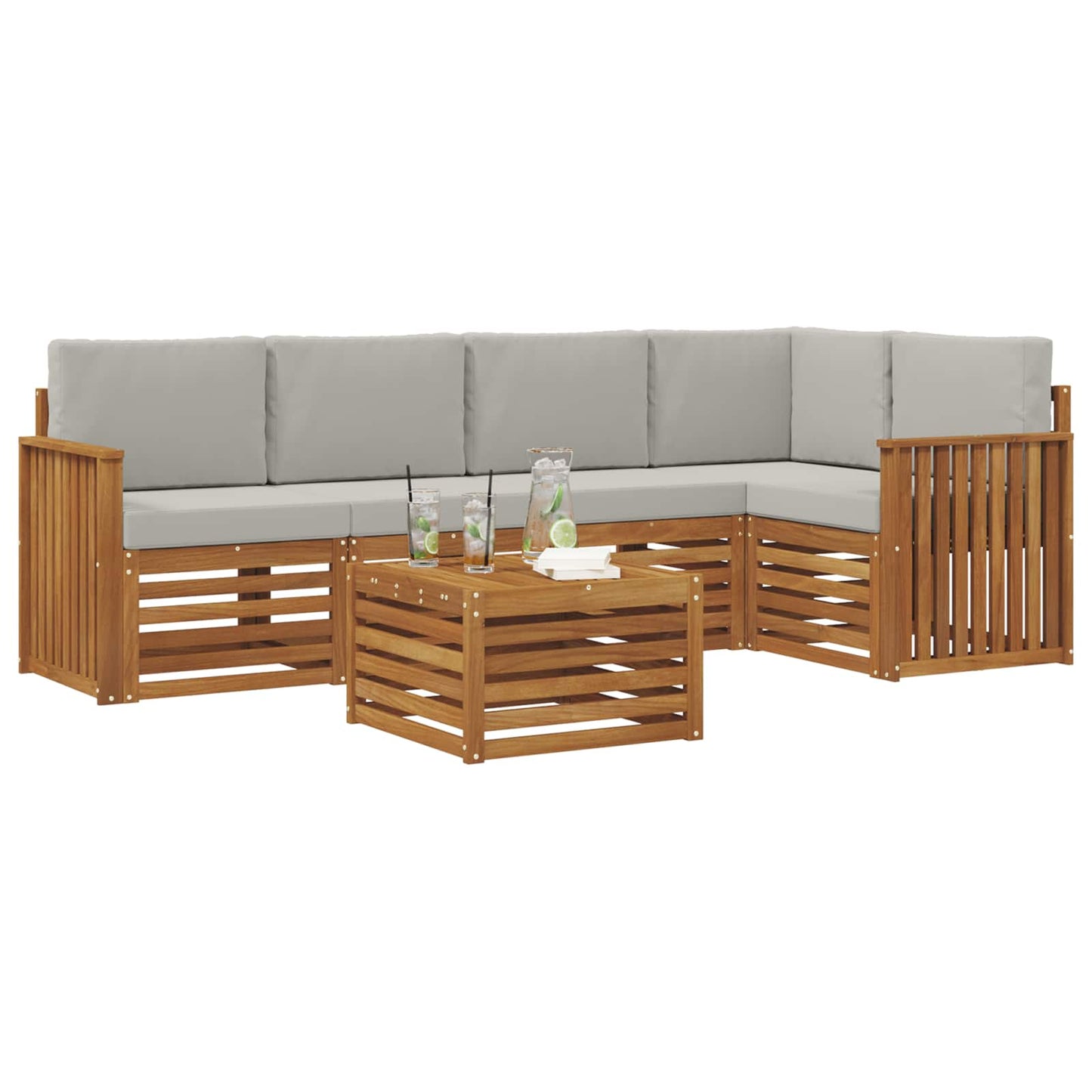Hoekbank Set 6 pcs Natuurlijk en Lichtgrijs Massief Acaciahout is nu te koop bij PeponiXL, paradijselijk wonen!