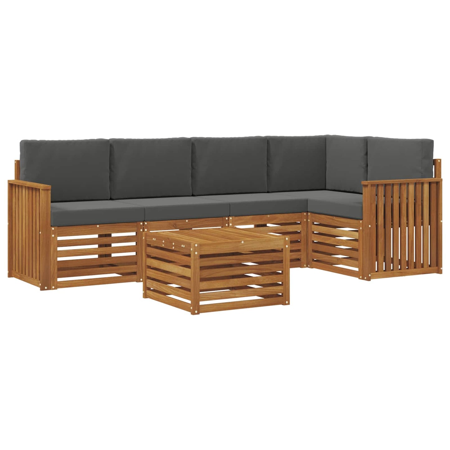 Hoekbank Set 6 pcs Natuurlijk en Antraciet Massief Acaciahout is nu te koop bij PeponiXL, paradijselijk wonen!