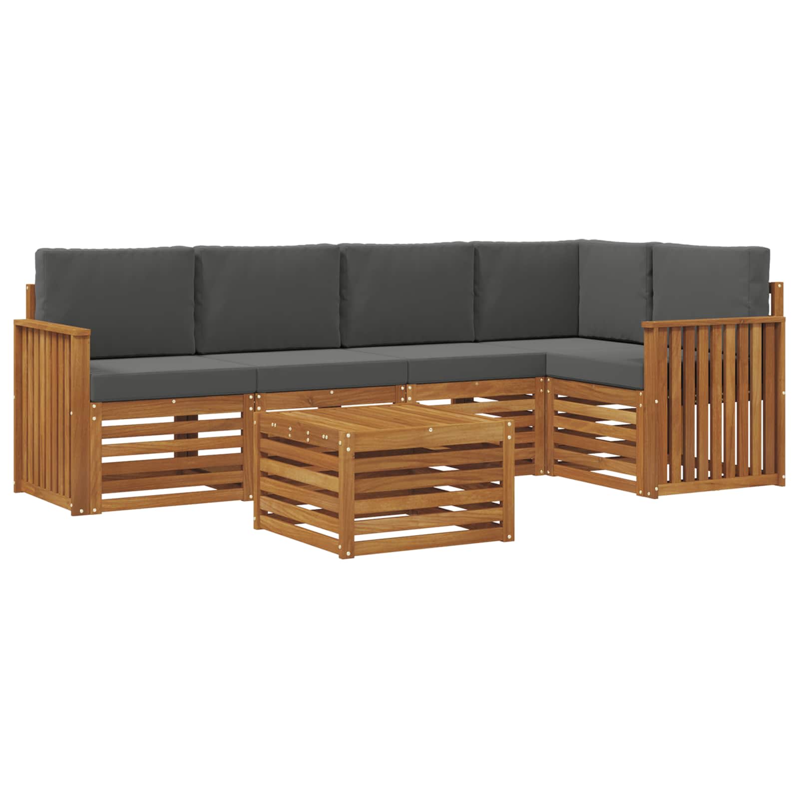 Hoekbank Set 6 pcs Natuurlijk en Antraciet Massief Acaciahout is nu te koop bij PeponiXL, paradijselijk wonen!