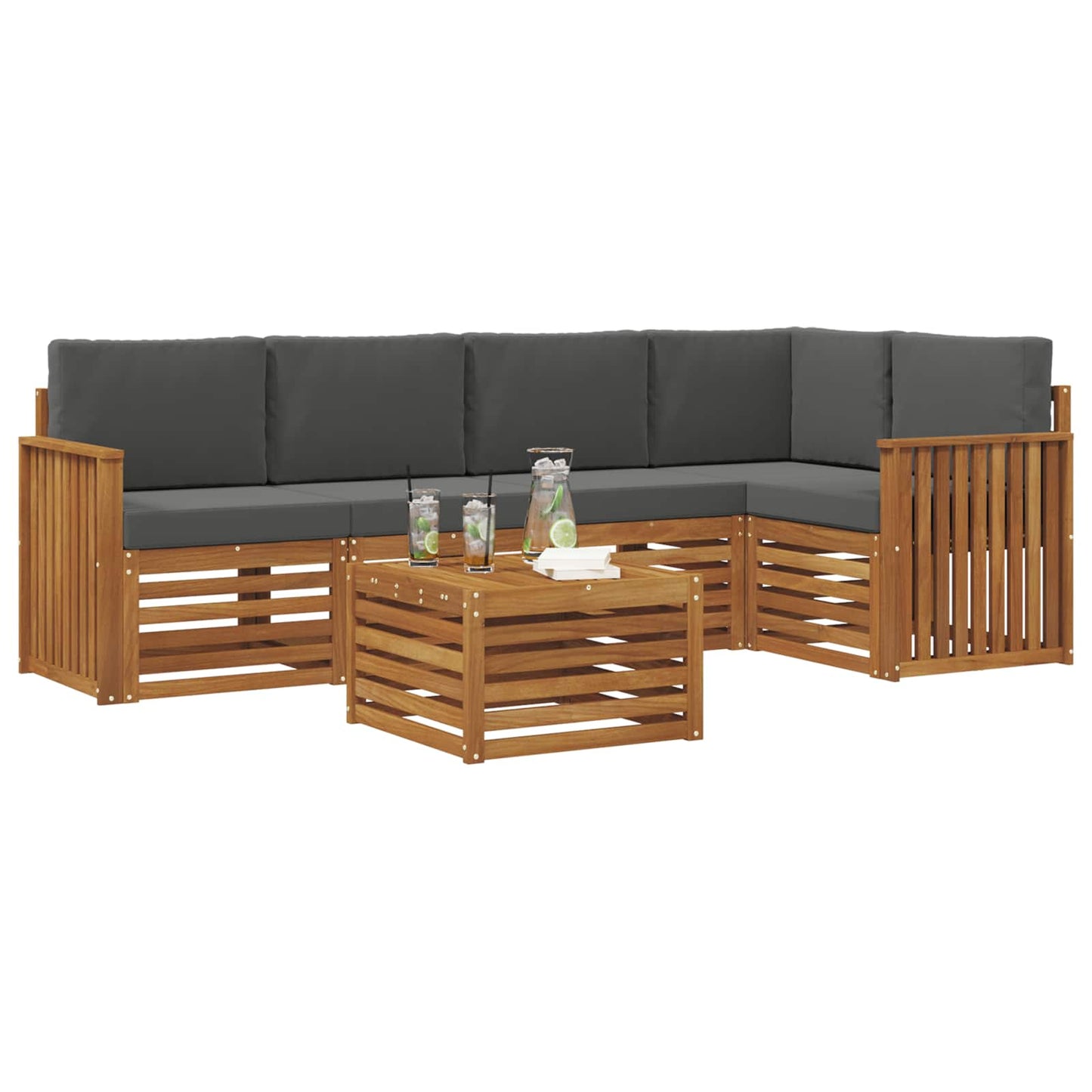 Hoekbank Set 6 pcs Natuurlijk en Antraciet Massief Acaciahout is nu te koop bij PeponiXL, paradijselijk wonen!