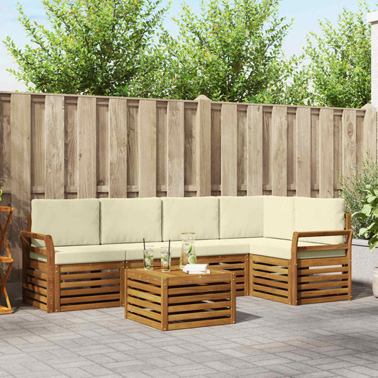 Hoekbank Set 6 pcs Natuurlijk en Crème Massief Acaciahout is nu te koop bij PeponiXL, paradijselijk wonen!