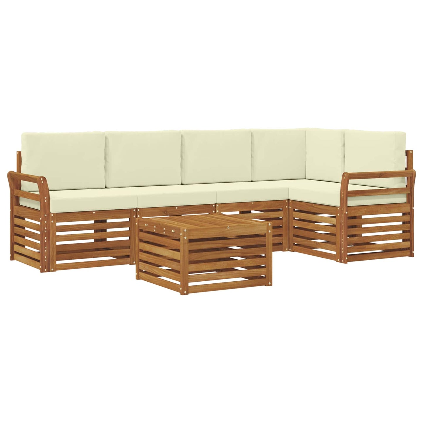 Hoekbank Set 6 pcs Natuurlijk en Crème Massief Acaciahout is nu te koop bij PeponiXL, paradijselijk wonen!