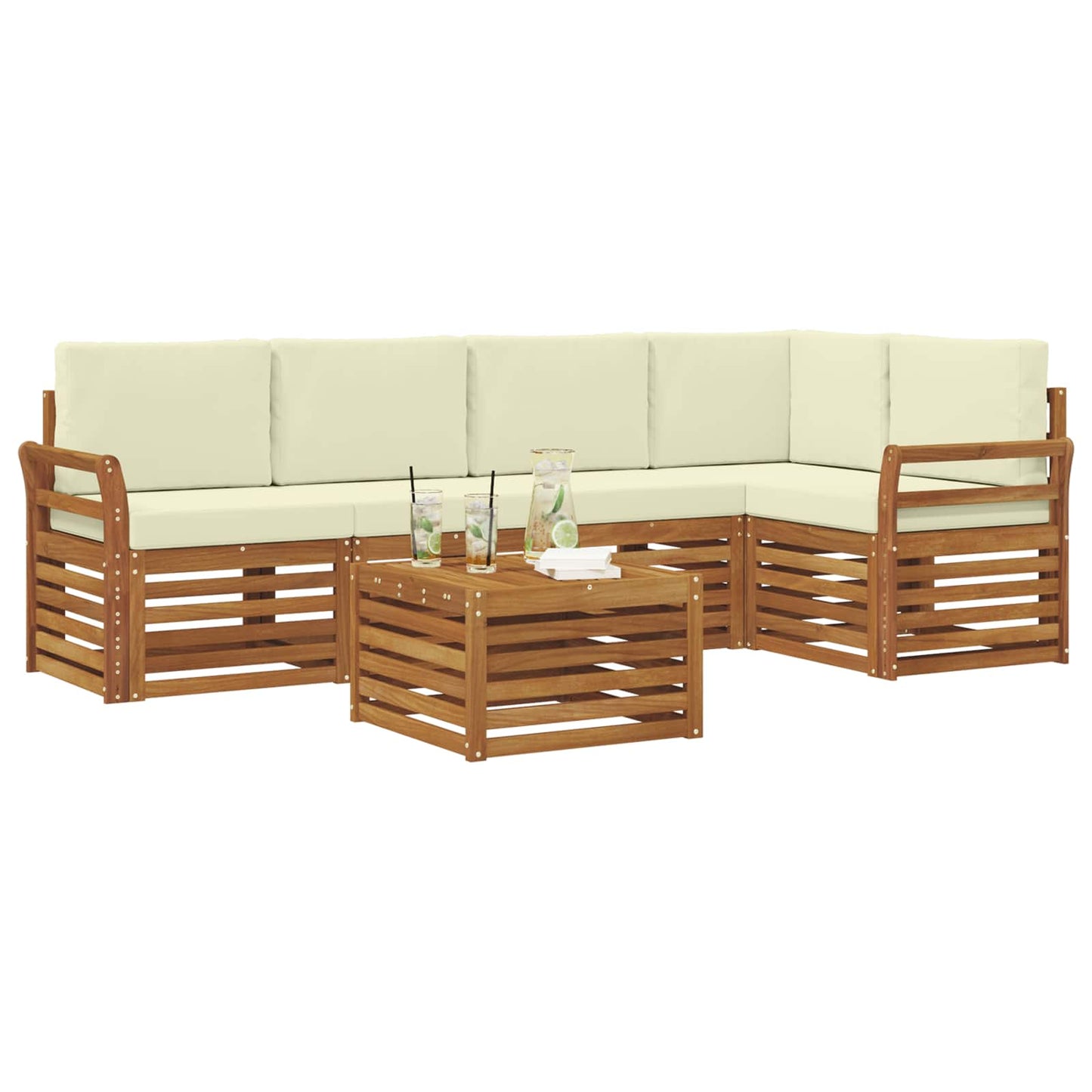 Hoekbank Set 6 pcs Natuurlijk en Crème Massief Acaciahout is nu te koop bij PeponiXL, paradijselijk wonen!