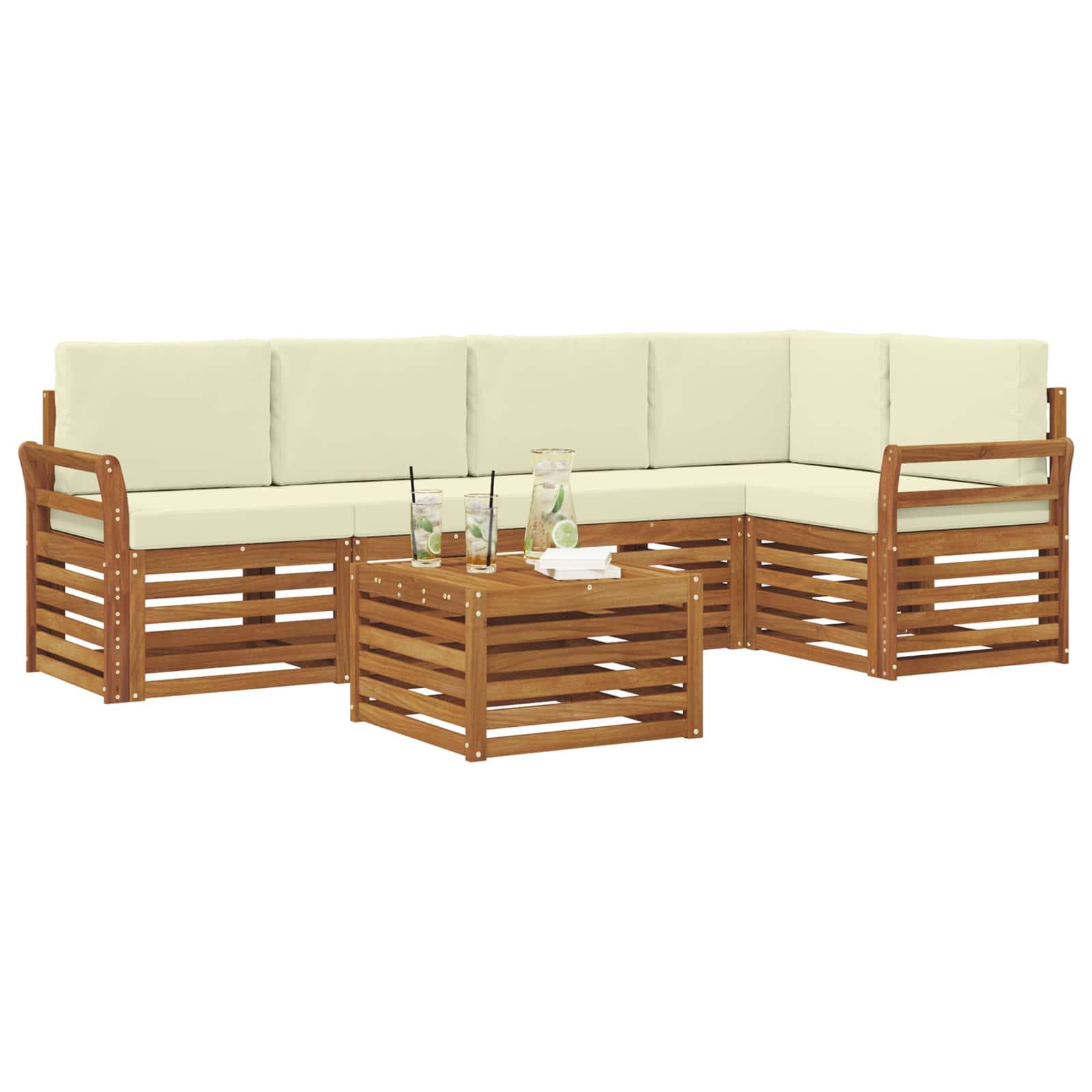 Hoekbank Set 6 pcs Natuurlijk en Crème Massief Acaciahout is nu te koop bij PeponiXL, paradijselijk wonen!