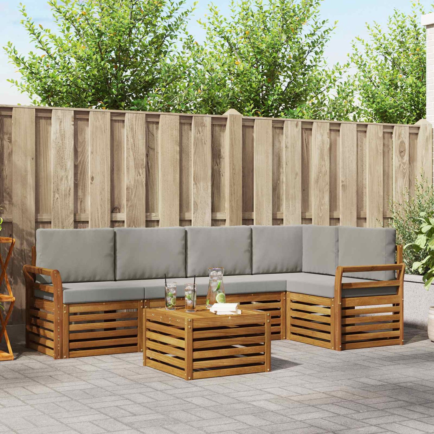 Hoekbank Set 6 pcs Natuurlijk en Lichtgrijs Massief Acaciahout is nu te koop bij PeponiXL, paradijselijk wonen!