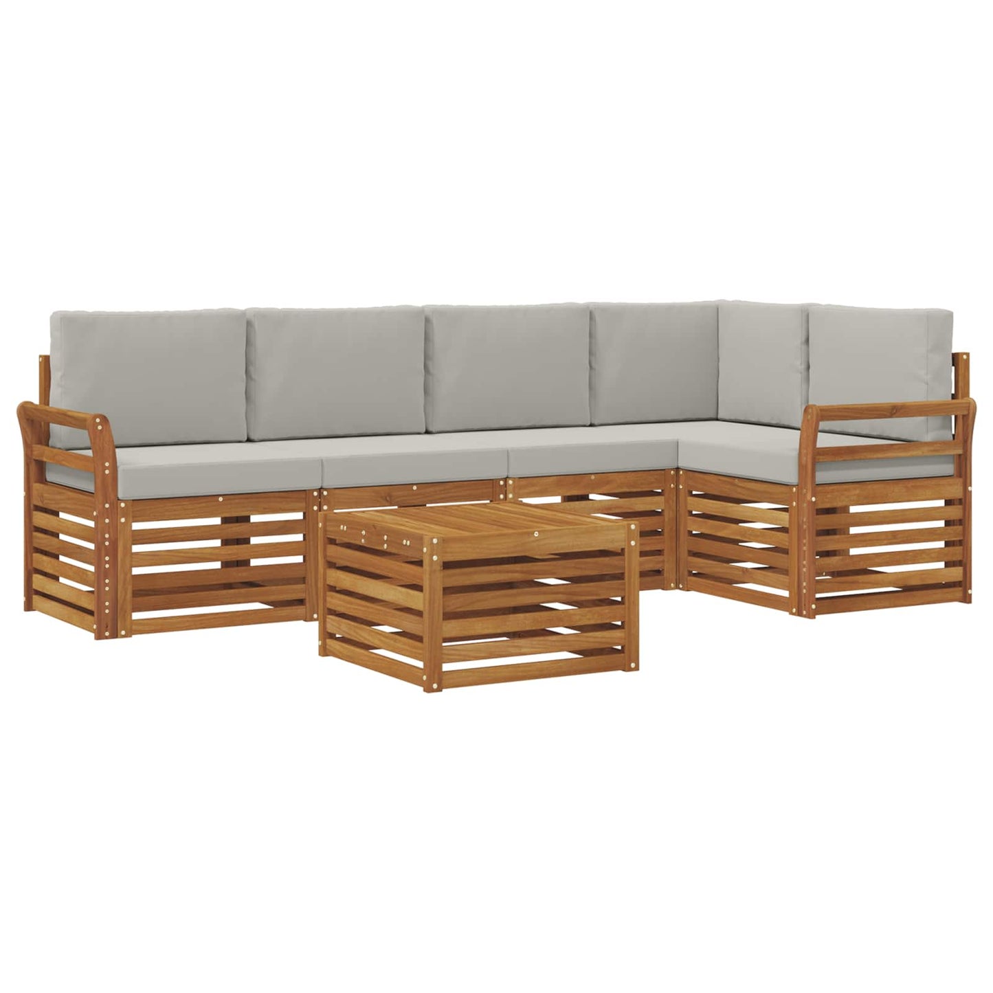 Hoekbank Set 6 pcs Natuurlijk en Lichtgrijs Massief Acaciahout is nu te koop bij PeponiXL, paradijselijk wonen!