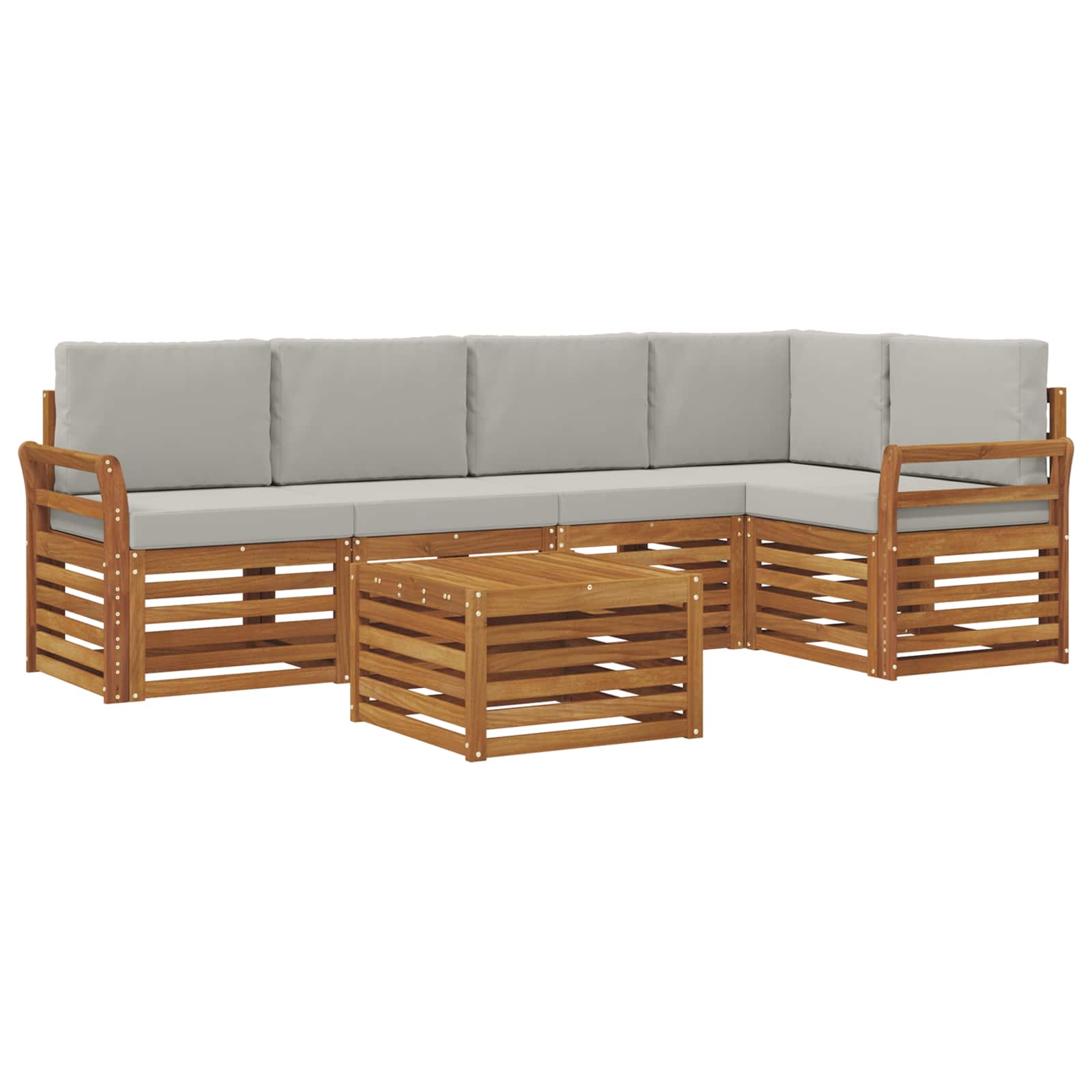 Hoekbank Set 6 pcs Natuurlijk en Lichtgrijs Massief Acaciahout is nu te koop bij PeponiXL, paradijselijk wonen!