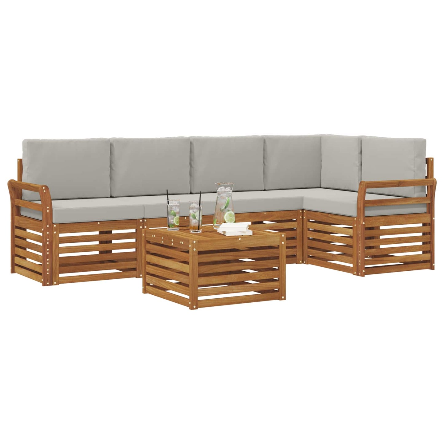 Hoekbank Set 6 pcs Natuurlijk en Lichtgrijs Massief Acaciahout is nu te koop bij PeponiXL, paradijselijk wonen!