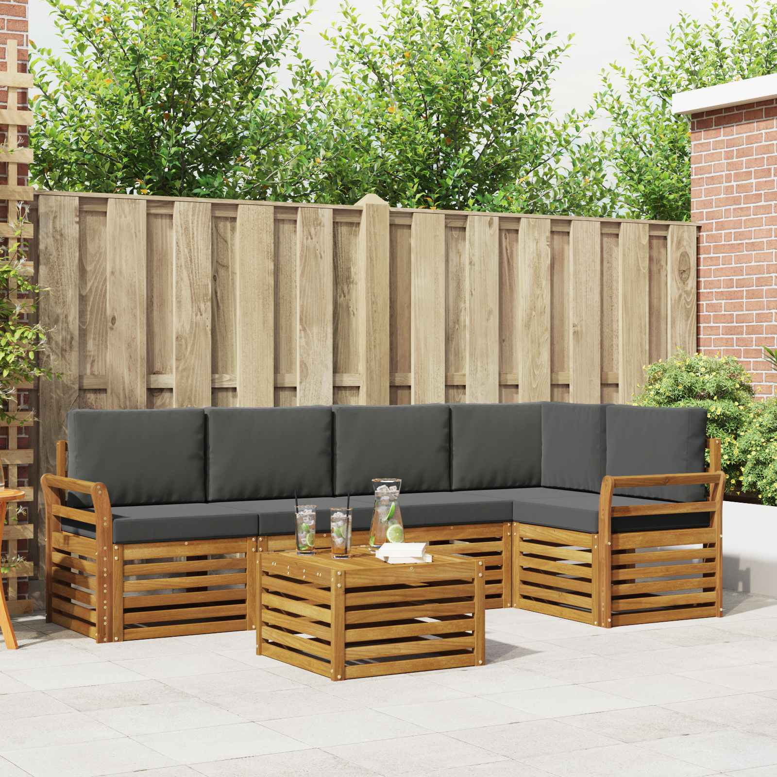 Hoekbank Set 6 pcs Natuurlijk en Antraciet Massief Acaciahout is nu te koop bij PeponiXL, paradijselijk wonen!