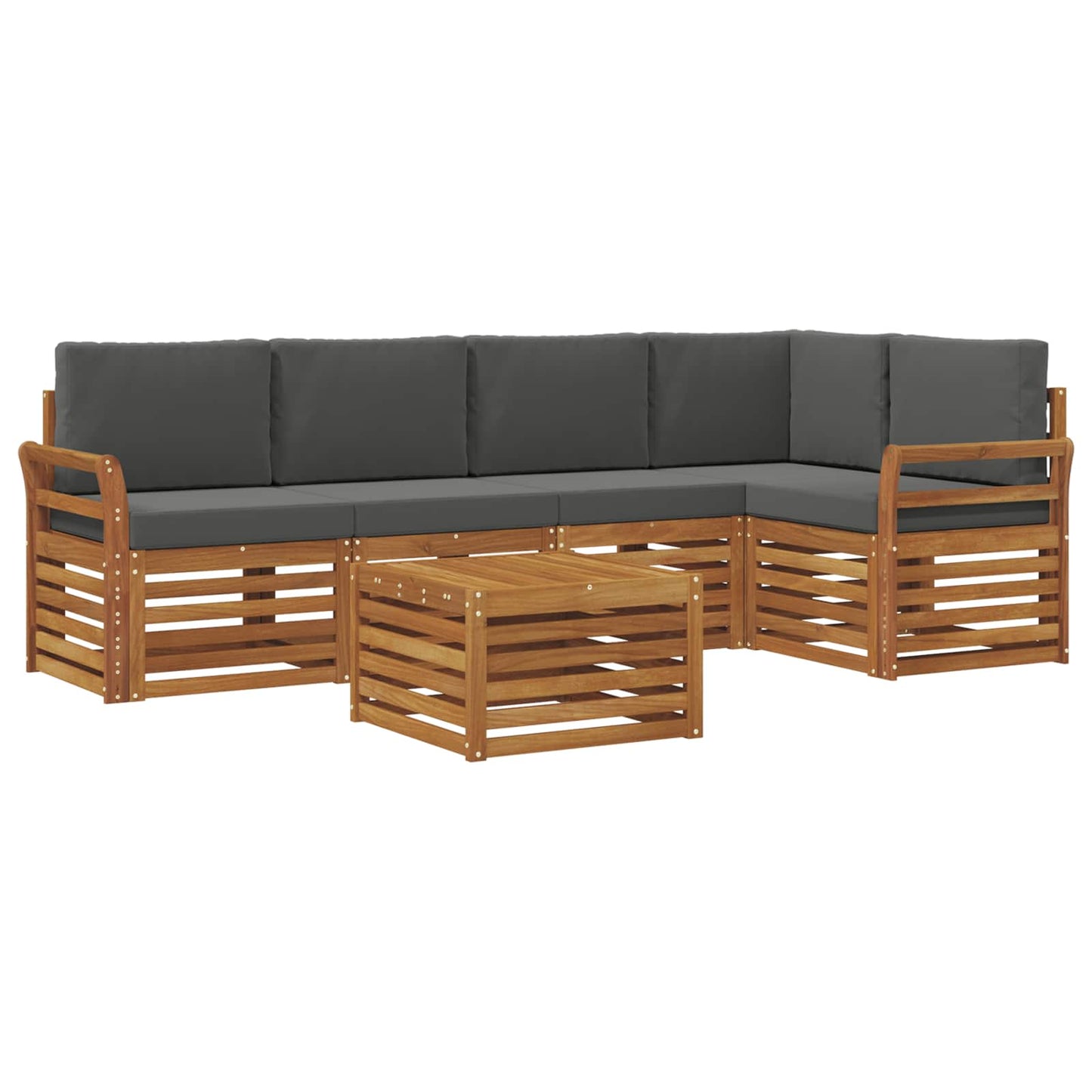 Hoekbank Set 6 pcs Natuurlijk en Antraciet Massief Acaciahout is nu te koop bij PeponiXL, paradijselijk wonen!