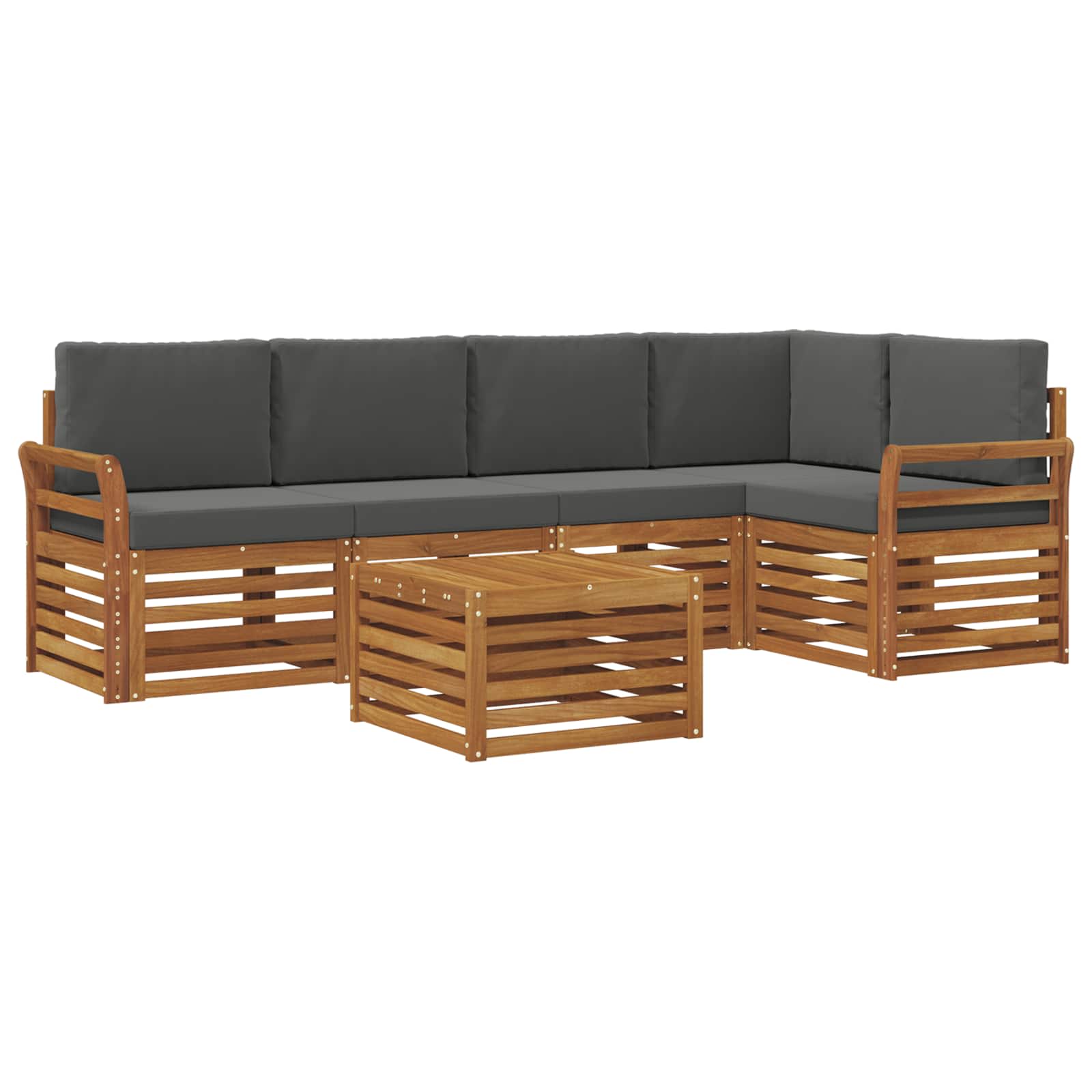 Hoekbank Set 6 pcs Natuurlijk en Antraciet Massief Acaciahout is nu te koop bij PeponiXL, paradijselijk wonen!
