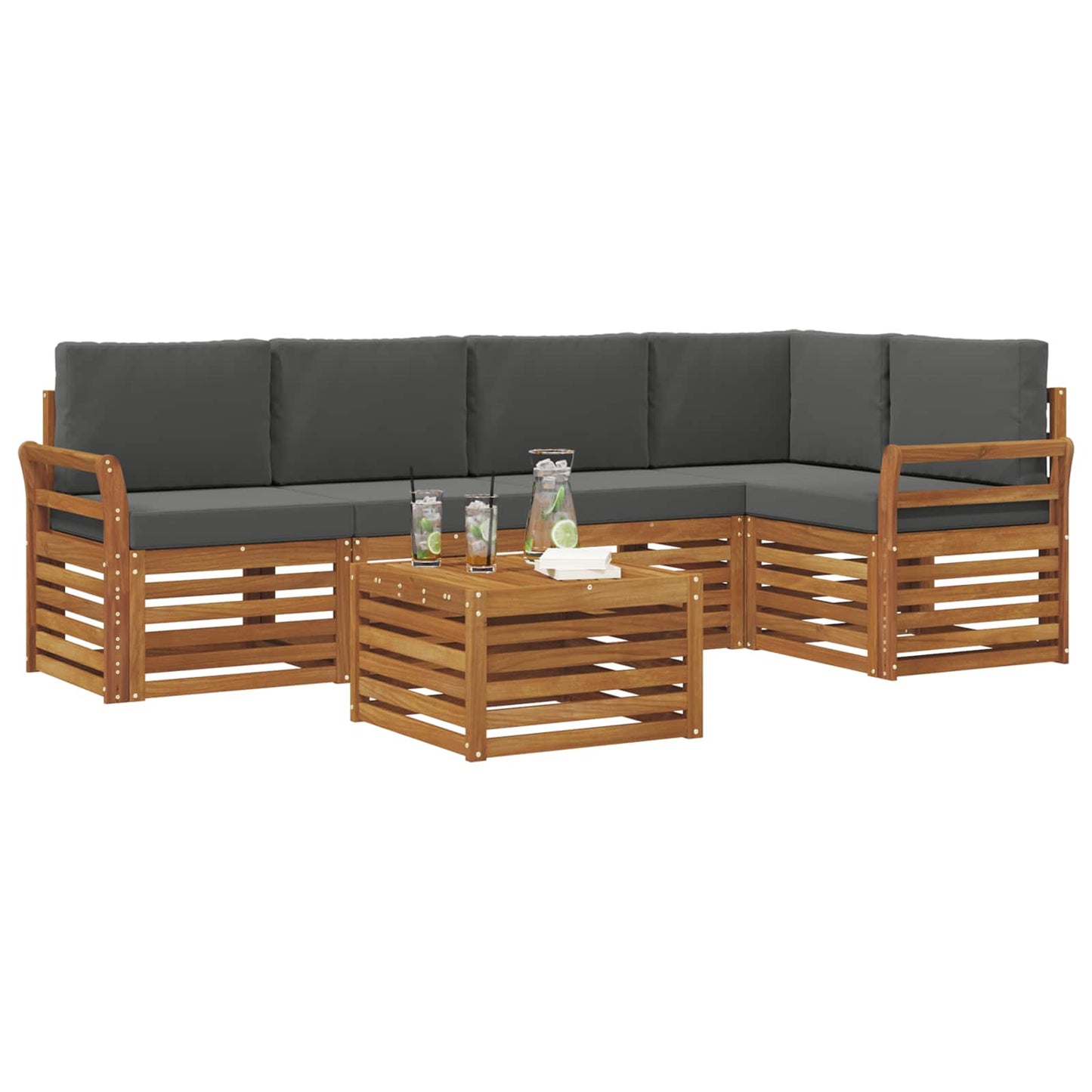 Hoekbank Set 6 pcs Natuurlijk en Antraciet Massief Acaciahout is nu te koop bij PeponiXL, paradijselijk wonen!