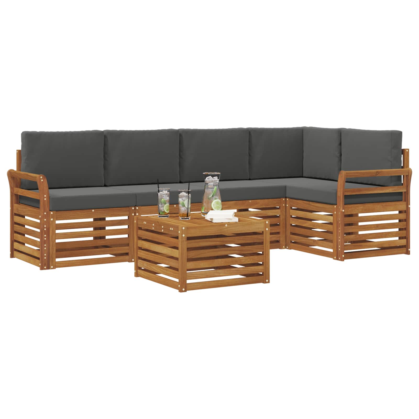 Hoekbank Set 6 pcs Natuurlijk en Antraciet Massief Acaciahout is nu te koop bij PeponiXL, paradijselijk wonen!