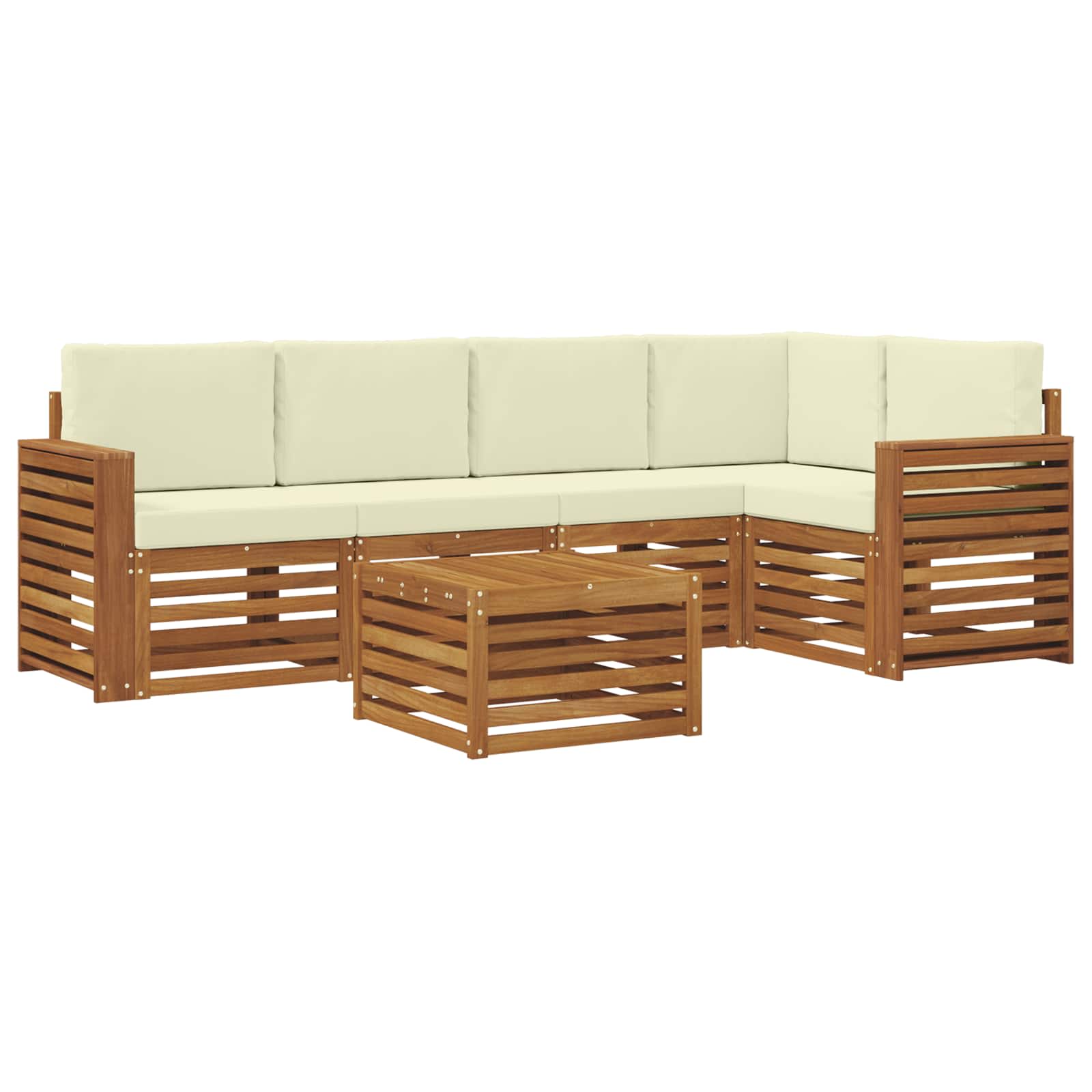 Hoekbank Set 6 pcs Natuurlijk en Crème Massief Acaciahout is nu te koop bij PeponiXL, paradijselijk wonen!