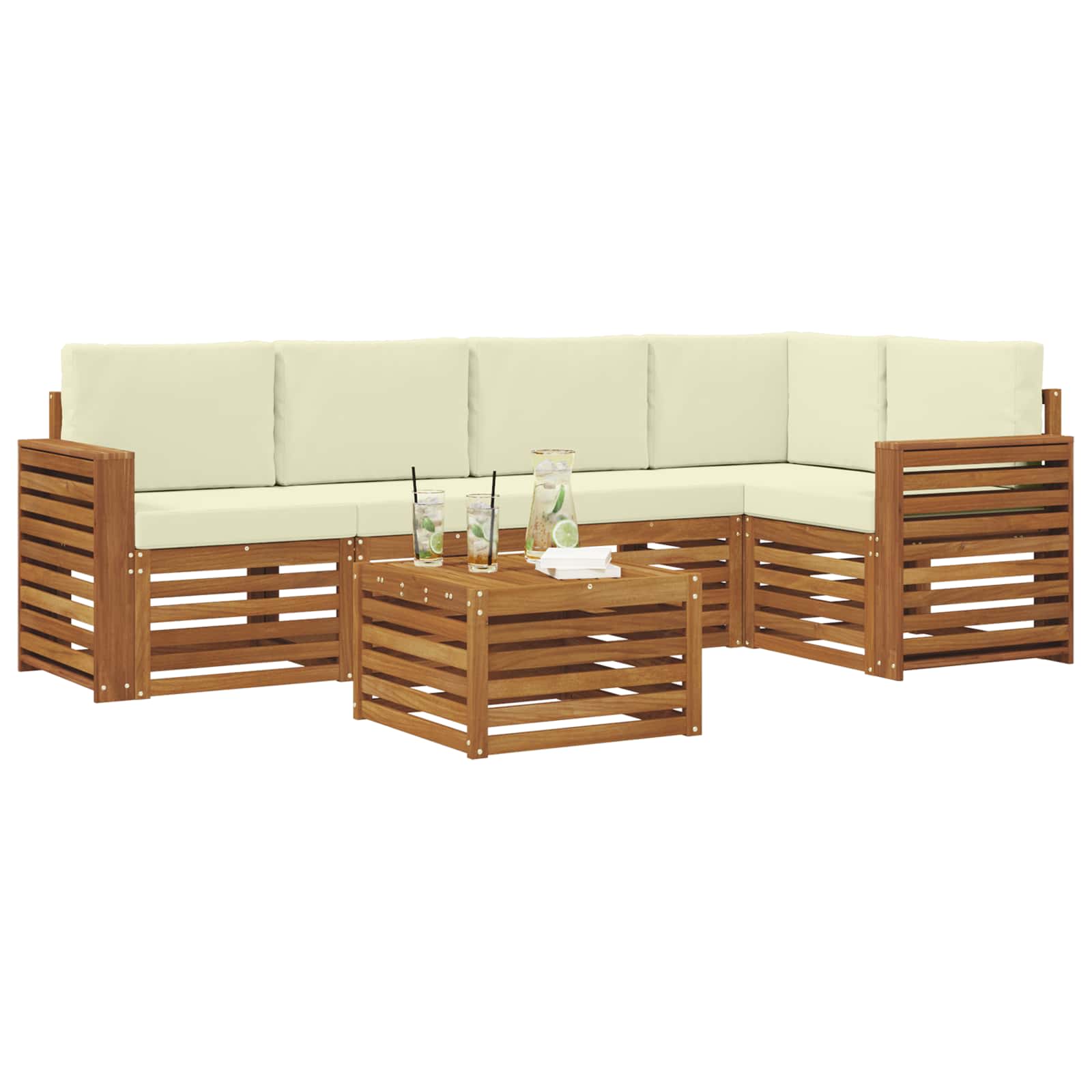 Hoekbank Set 6 pcs Natuurlijk en Crème Massief Acaciahout is nu te koop bij PeponiXL, paradijselijk wonen!