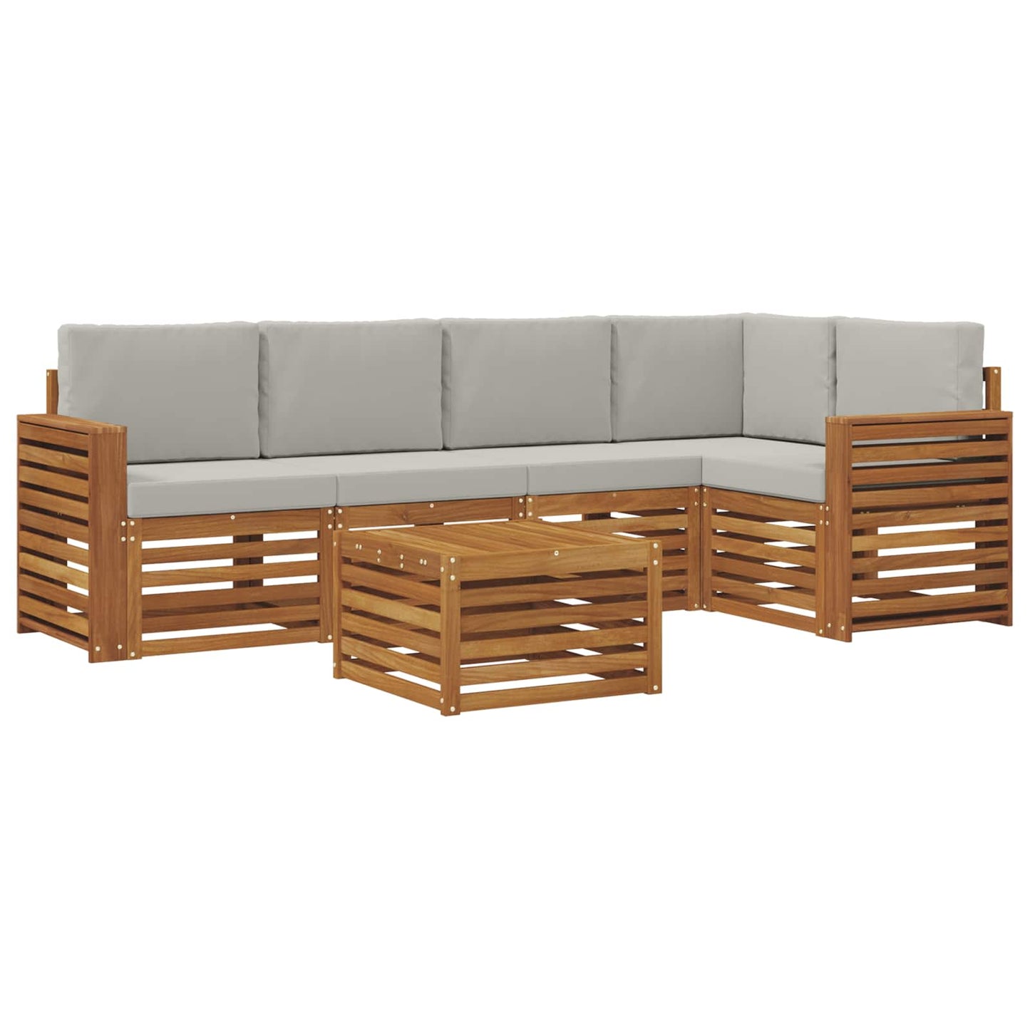 Hoekbank Set 6 pcs Natuurlijk en Lichtgrijs Massief Acaciahout is nu te koop bij PeponiXL, paradijselijk wonen!