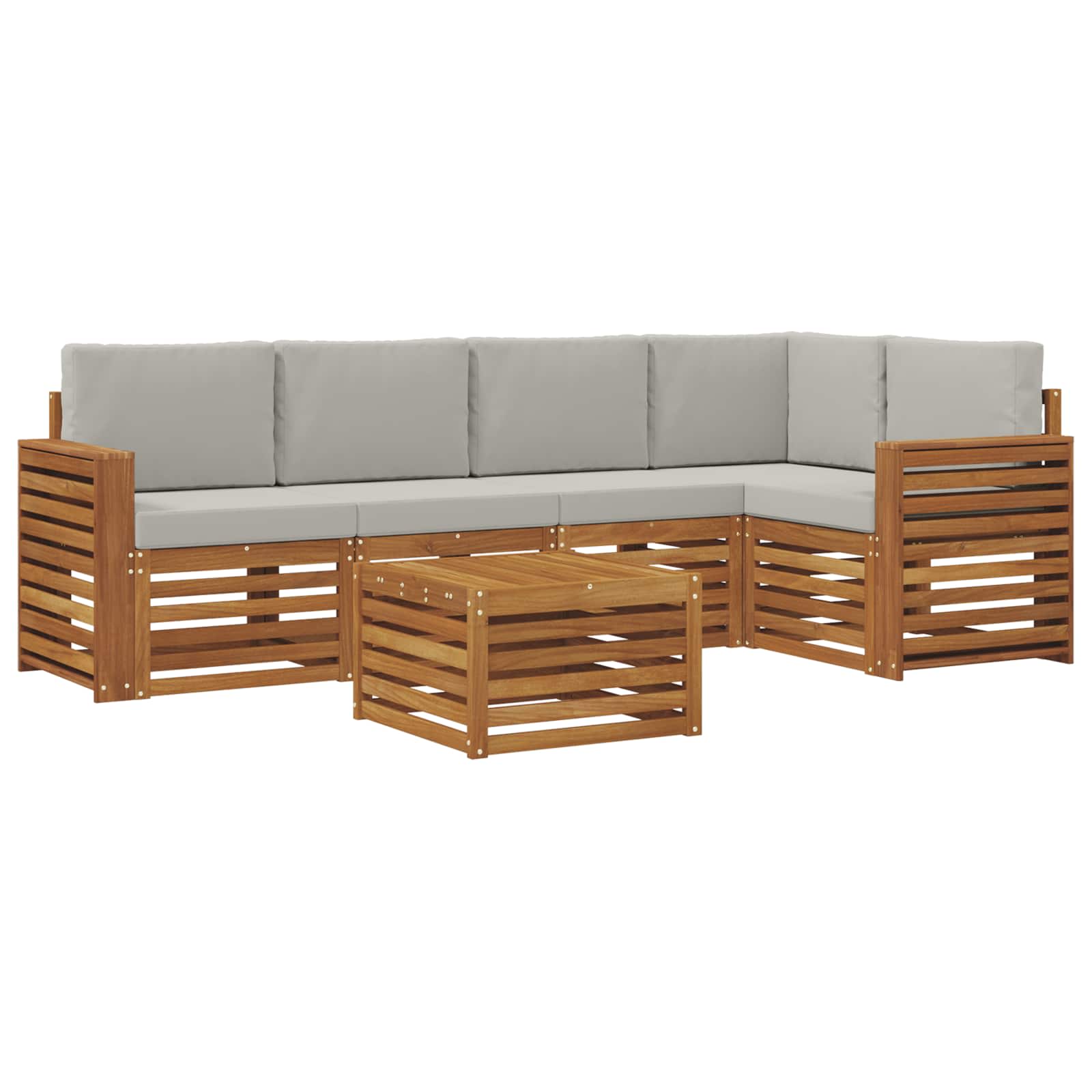 Hoekbank Set 6 pcs Natuurlijk en Lichtgrijs Massief Acaciahout is nu te koop bij PeponiXL, paradijselijk wonen!
