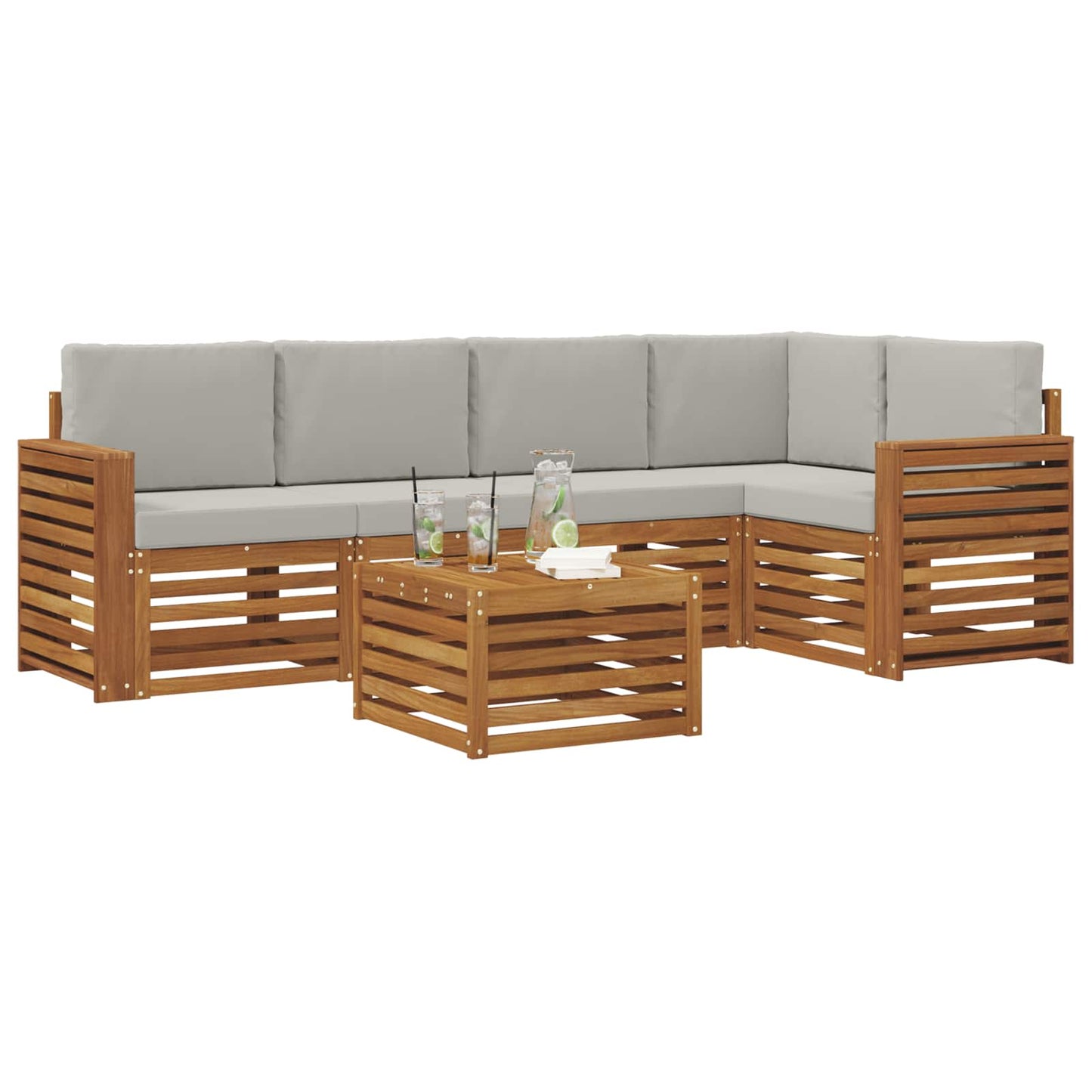 Hoekbank Set 6 pcs Natuurlijk en Lichtgrijs Massief Acaciahout is nu te koop bij PeponiXL, paradijselijk wonen!