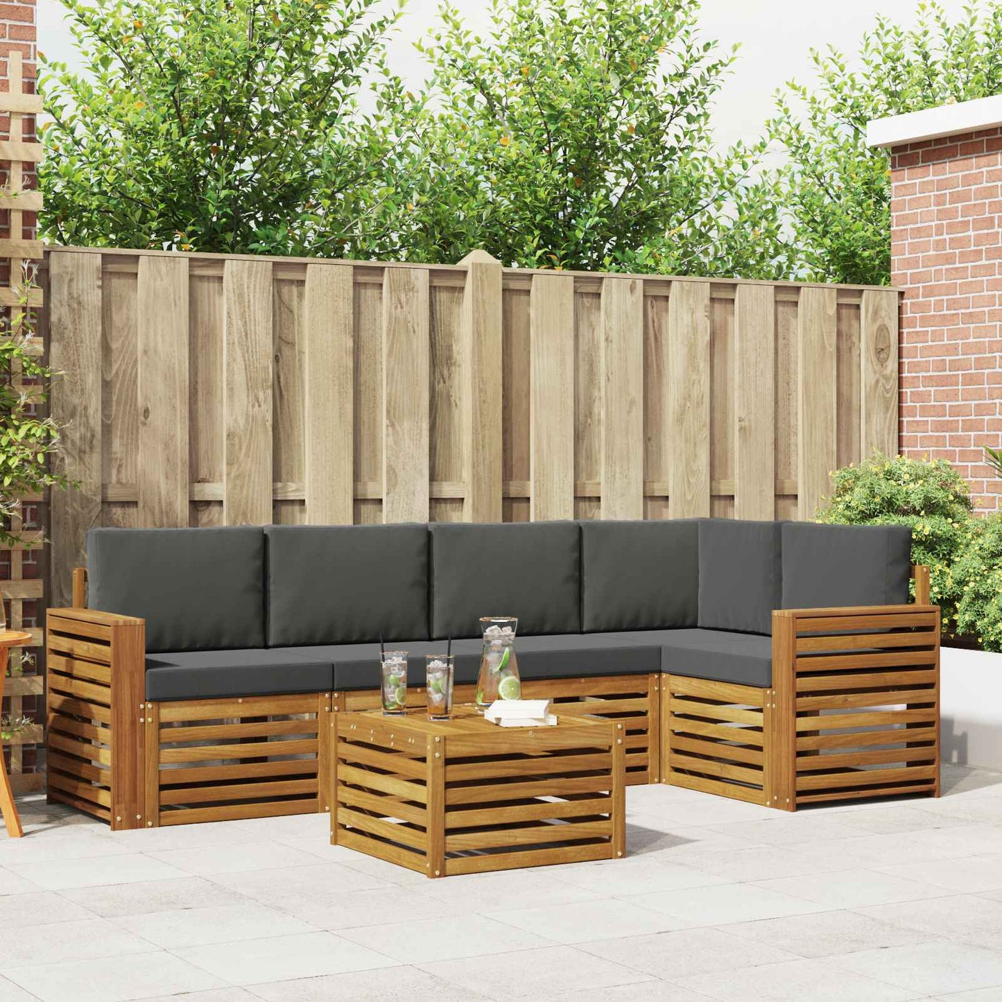 Hoekbank Set 6 pcs Natuurlijk en Antraciet Massief Acaciahout is nu te koop bij PeponiXL, paradijselijk wonen!