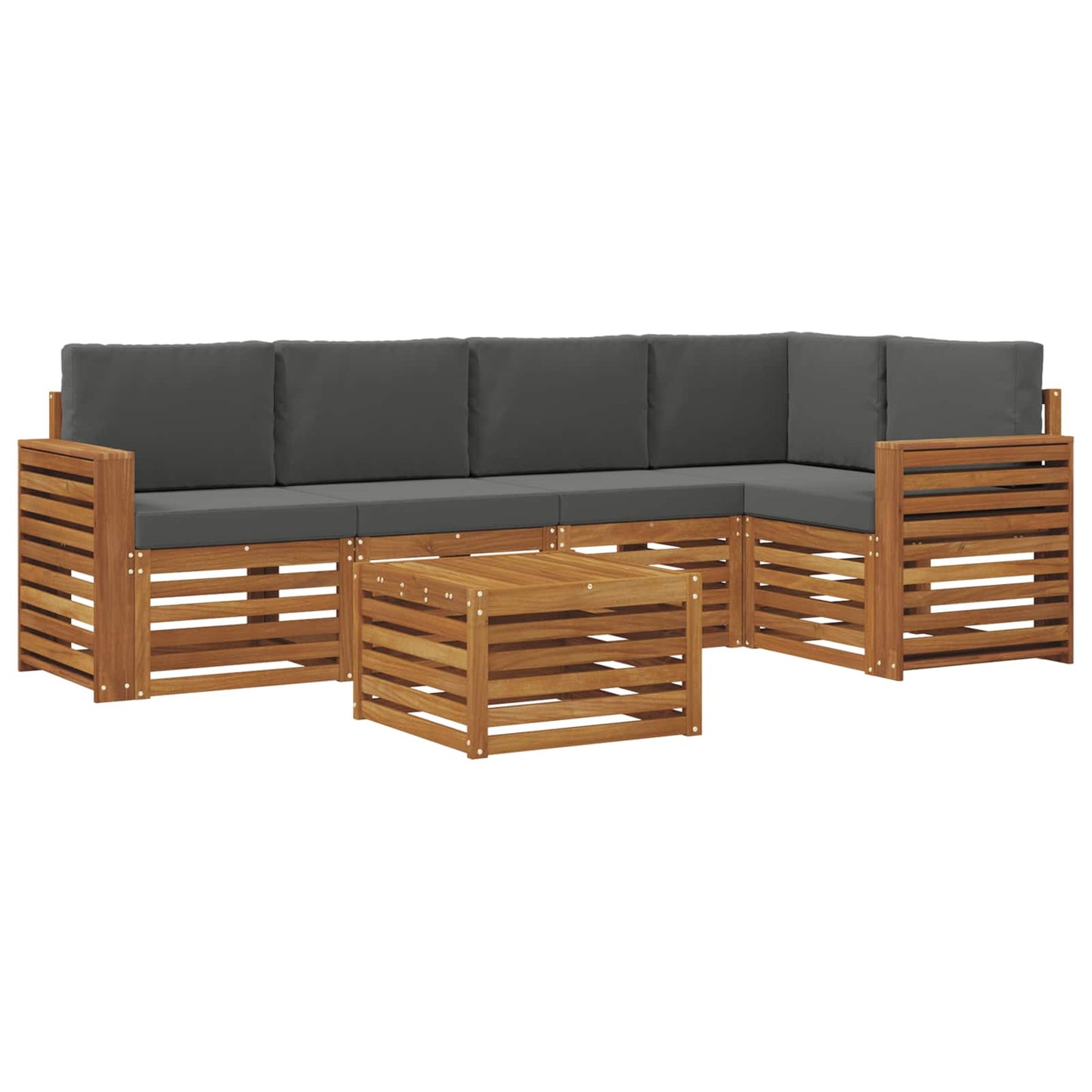 Hoekbank Set 6 pcs Natuurlijk en Antraciet Massief Acaciahout is nu te koop bij PeponiXL, paradijselijk wonen!