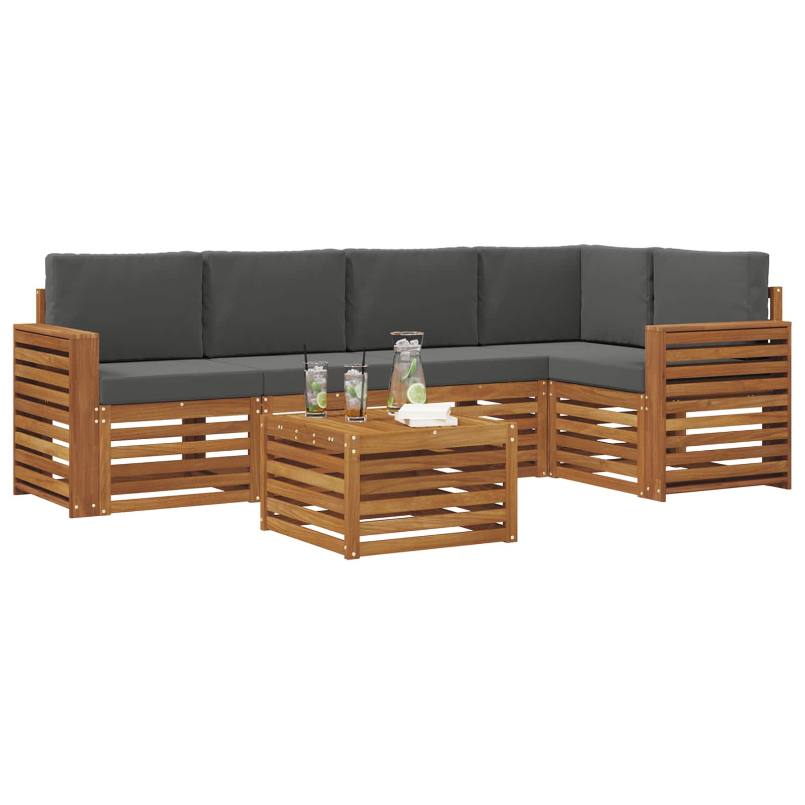 Hoekbank Set 6 pcs Natuurlijk en Antraciet Massief Acaciahout is nu te koop bij PeponiXL, paradijselijk wonen!