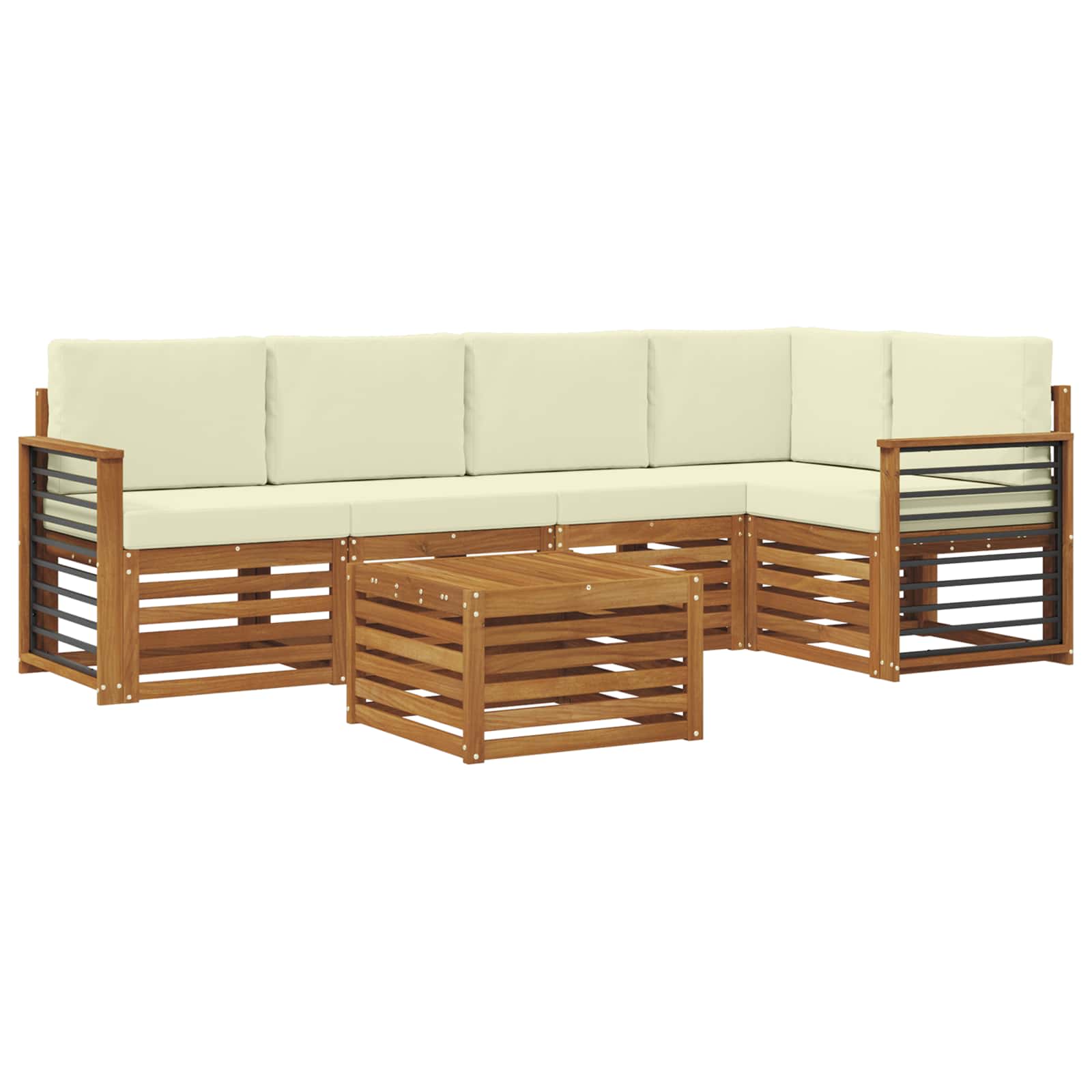 Hoekbank Set 6 pcs Natuurlijk en Crème Massief Acaciahout is nu te koop bij PeponiXL, paradijselijk wonen!