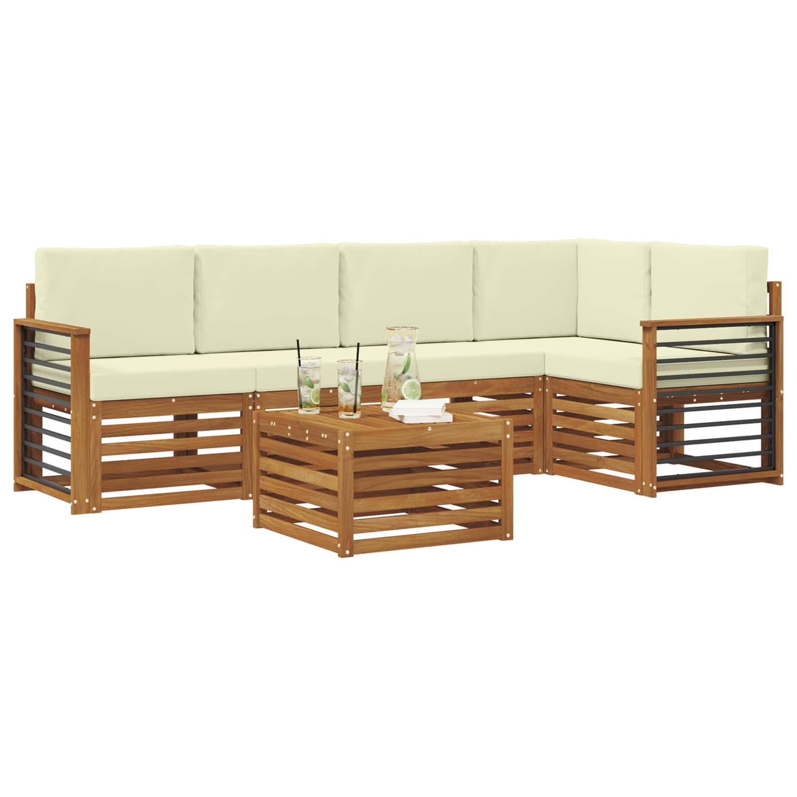 Hoekbank Set 6 pcs Natuurlijk en Crème Massief Acaciahout is nu te koop bij PeponiXL, paradijselijk wonen!