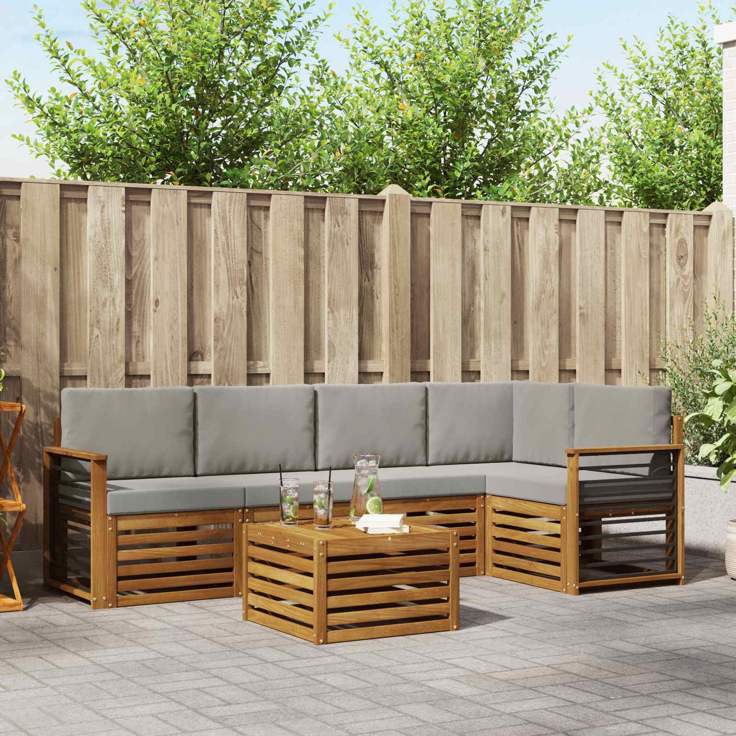 Hoekbank Set 6 pcs Natuurlijk en Lichtgrijs Massief Acaciahout is nu te koop bij PeponiXL, paradijselijk wonen!