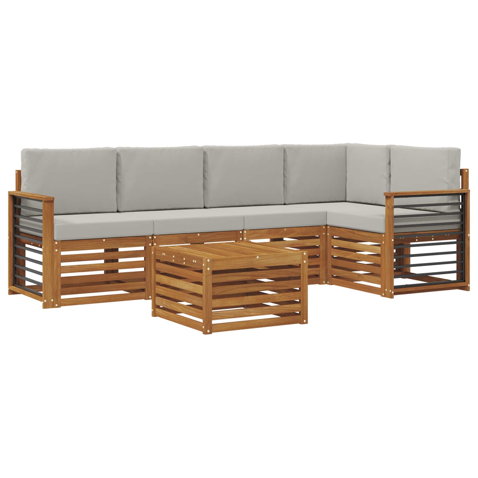 Hoekbank Set 6 pcs Natuurlijk en Lichtgrijs Massief Acaciahout is nu te koop bij PeponiXL, paradijselijk wonen!